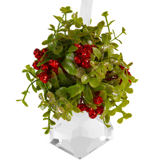Ornativity Hanging Crystal Mistletoe Ornament - Christmas Decor Doorway Kissing Crystal Gem Stone Mistle Toe Jewel with Berries Ball Xmas Tree Decoration 5"
