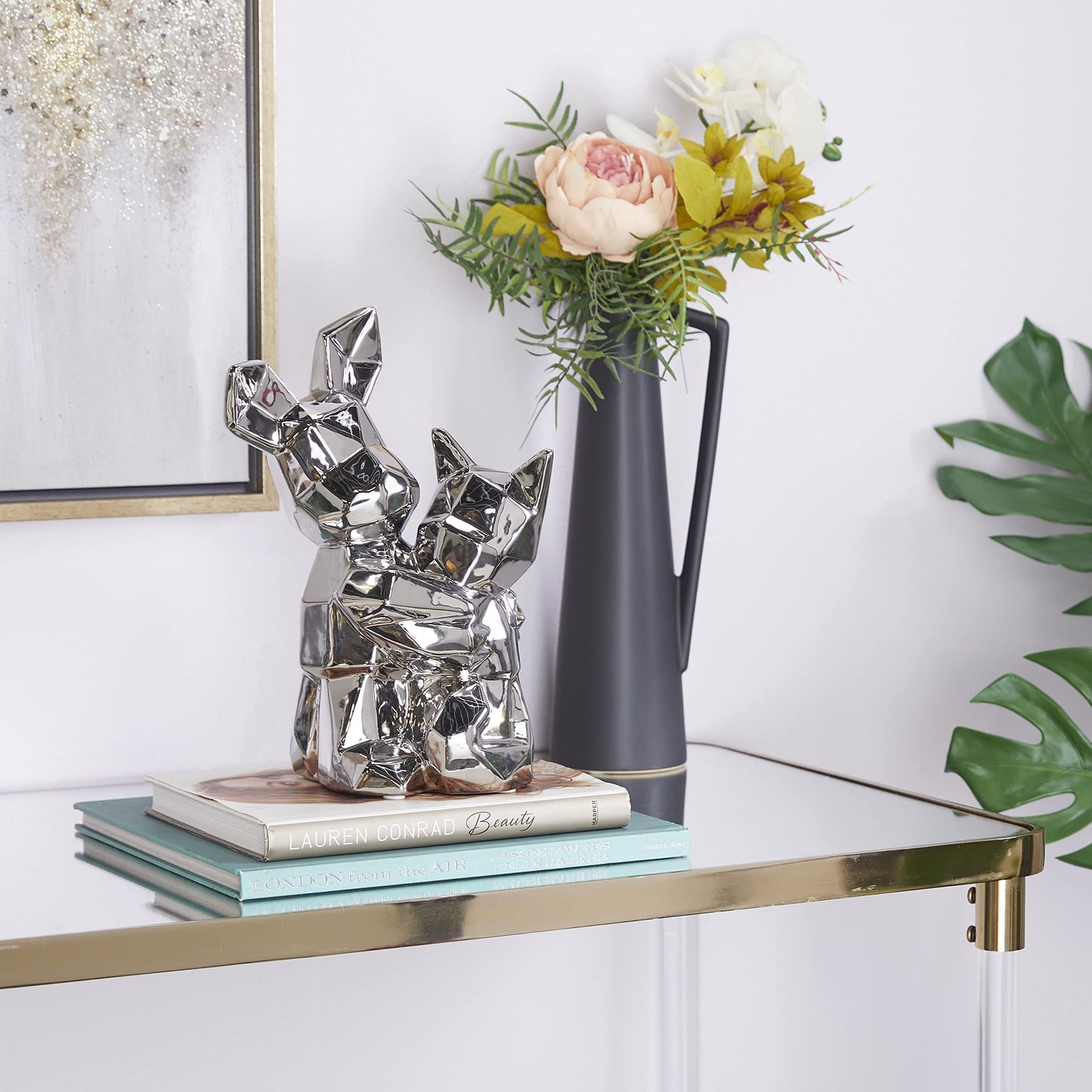 Deco 79 Porcelain Dog Cubist Sculpture, 8" x 5" x 12", Silver