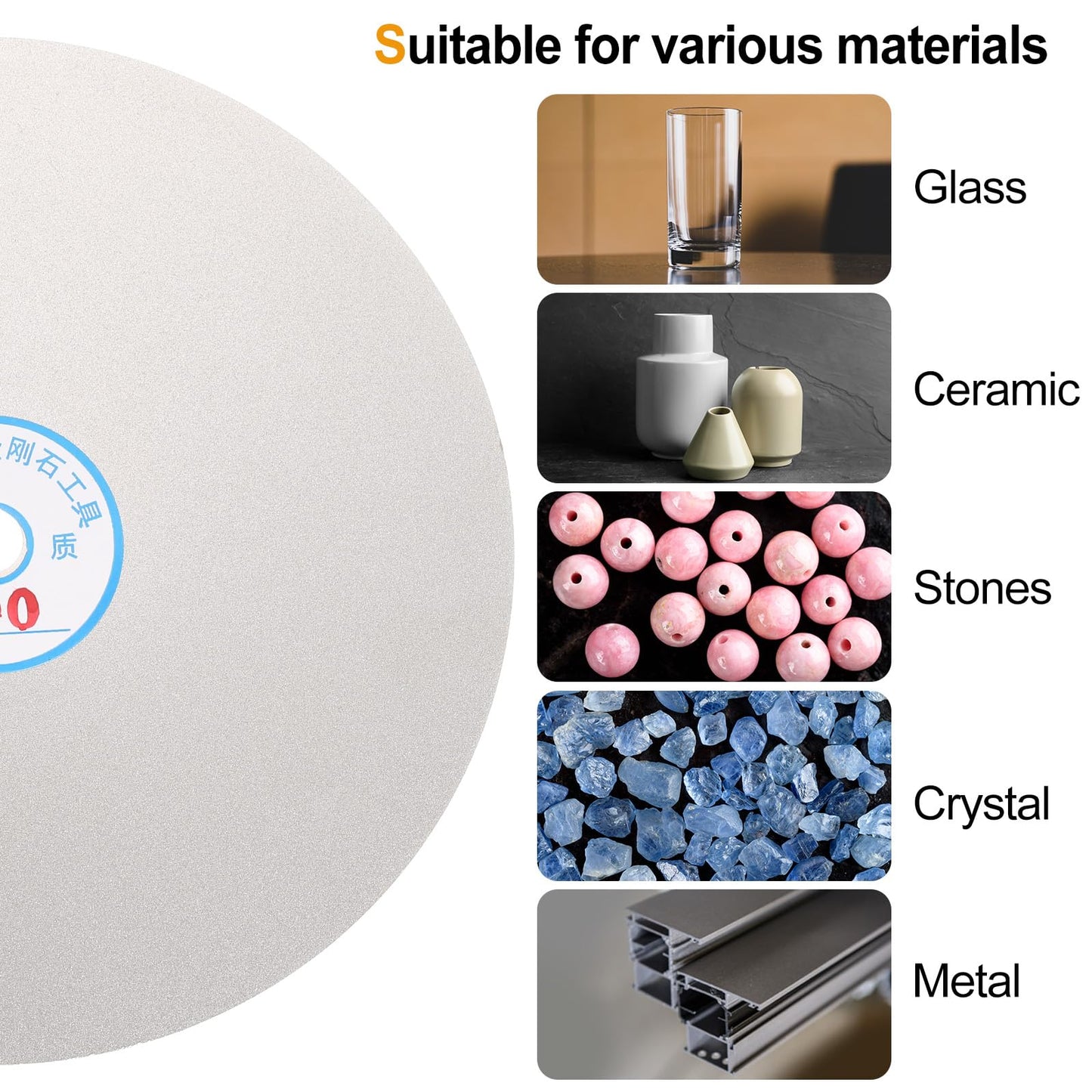HARFINGTON Diamond Flat Lap Disc 8" x 1/2" Arbor 300 Grit Abrasive Diamond Coated Grinding Wheel for Grinding Sanding Lapping Polishing Ceramics, Glass, Stones, Gemstone