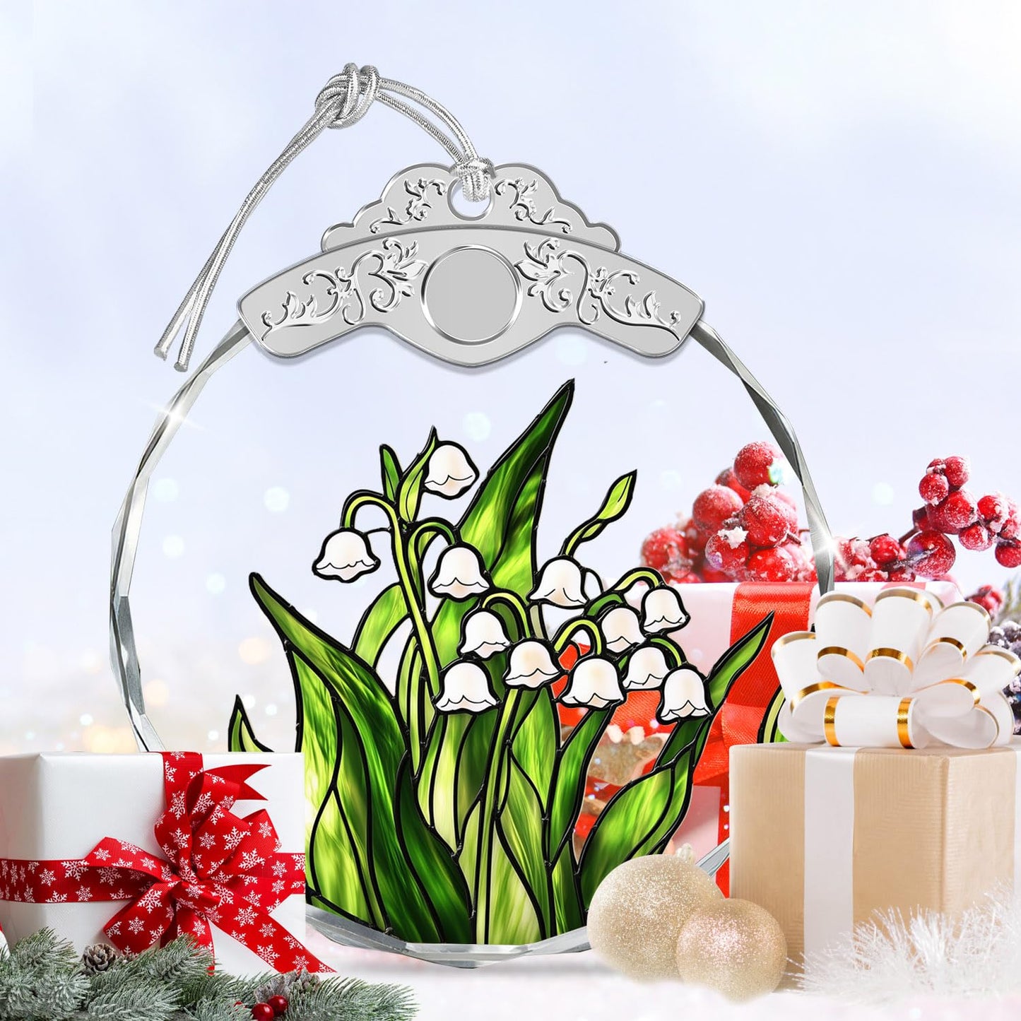 Giftelix Glass Ornament - Lily of the Valley - Car Hanging Decoration - Elegant Home Decor Accent - Unique Birthday Gift for Mom Grandma Wife Friends Sisters - Must-Have for Home