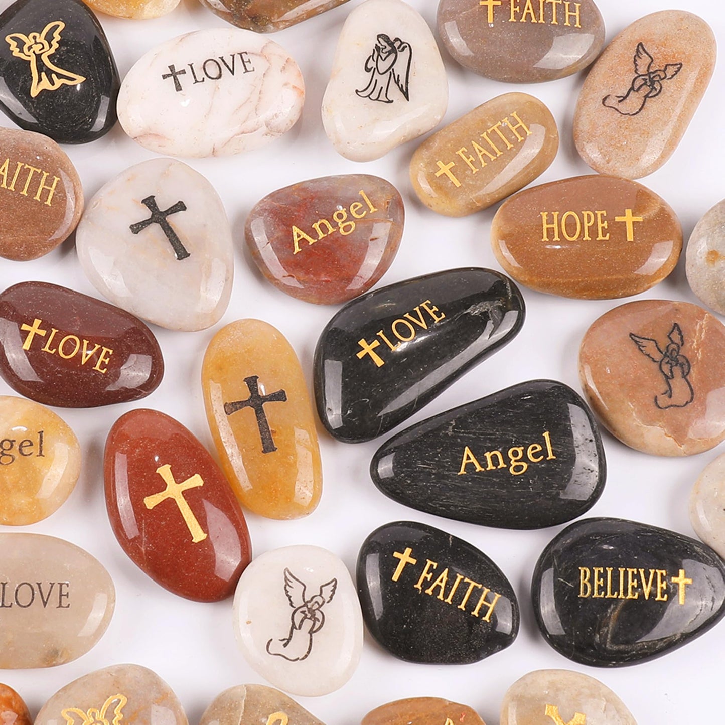 ROCKIMPACT 50PCS Angel Guardian Angel Stones Serenity Prayer Pebble Engraved Inspirational Motivational Healing Inspiring Rocks Encouragement Word Stones Wholesale Bulk, 2"-3" ea