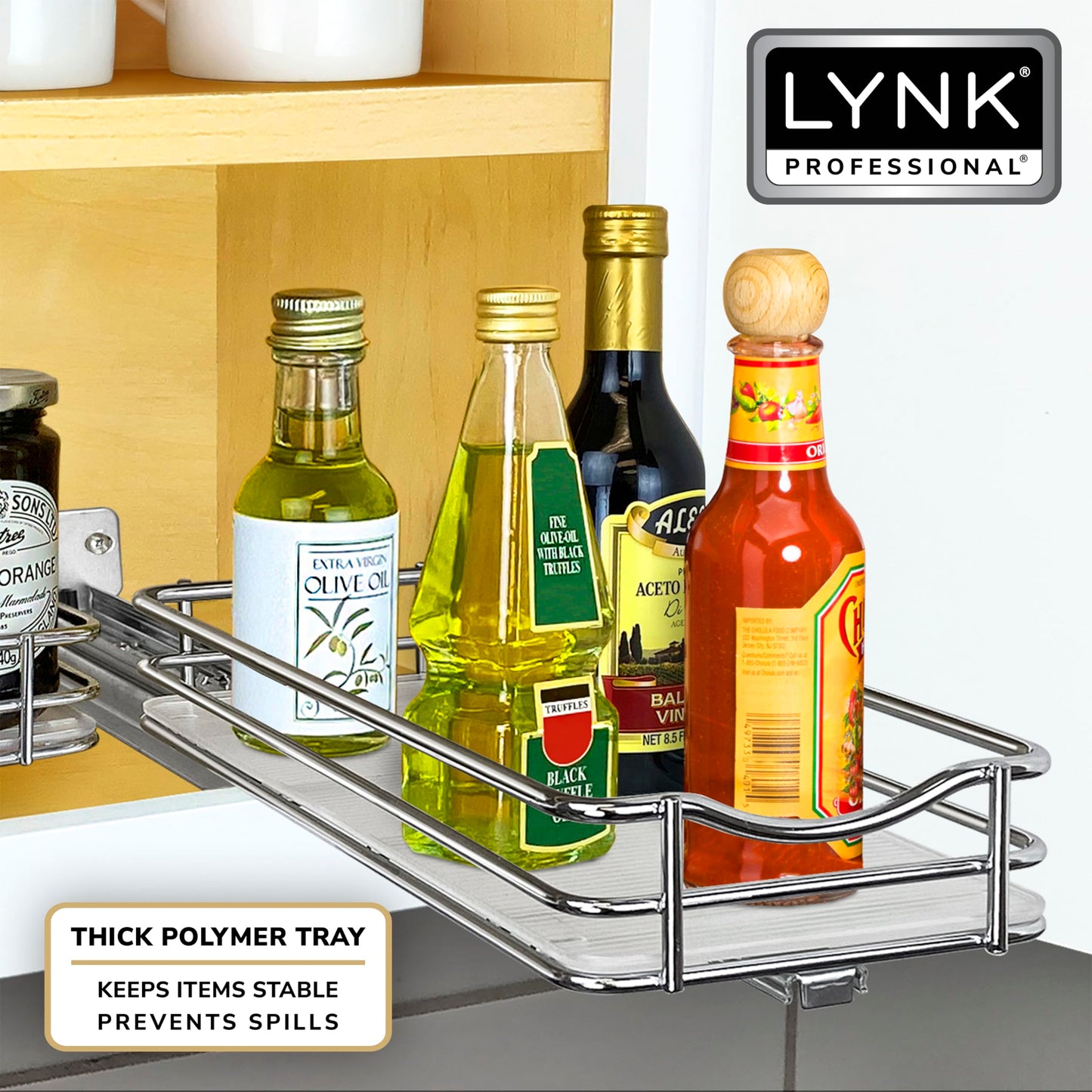 LYNK PROFESSIONAL® Pull Out Spice Organization for Cabinets - 4-3/8 inch Wide – Spice Rack for Inside Cabinets, Slide Out Spice Rack Organizer for cabinet – Pull Out Spice Rack, Sliding 1 Tier Chrome