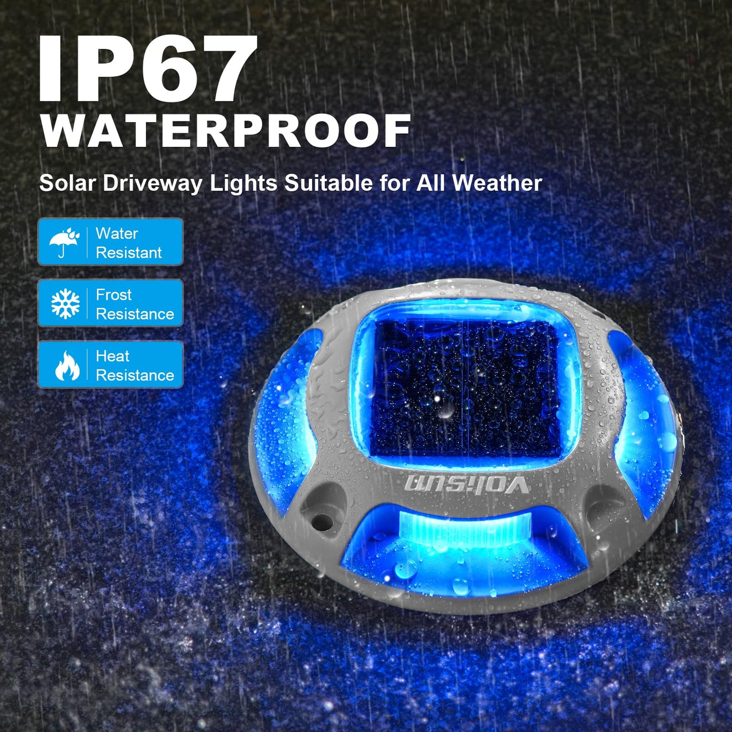 VOLISUN Solar Driveway Lights Dock Marine Lights 4 Pack,2 Colors in 1,Outdoor LED Deck Light,Solar Powered Waterproof Warning Step Light for Driveway Sidewalk Pathway (Blue/White),Saltwater Resistant