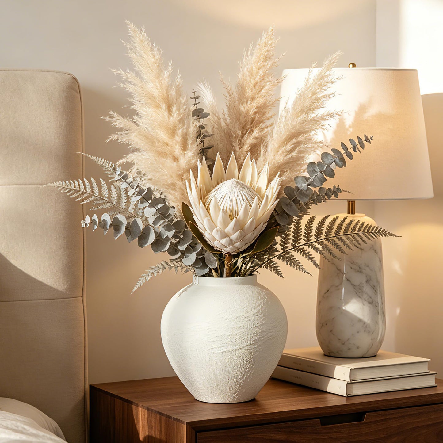Stone Textured Ceramic Vase, Wabi‑Sabi Minimalist White Flower Vase, Rustic Decorative Centerpiece for Farmhouse, Living Room, Shelf, Dining Table Home Decor