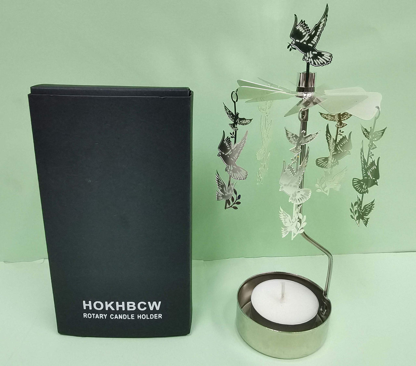HOKHBCW Rotary Candle Holder Spinning Candleholder Metal Small Gift (Dove of Peace)