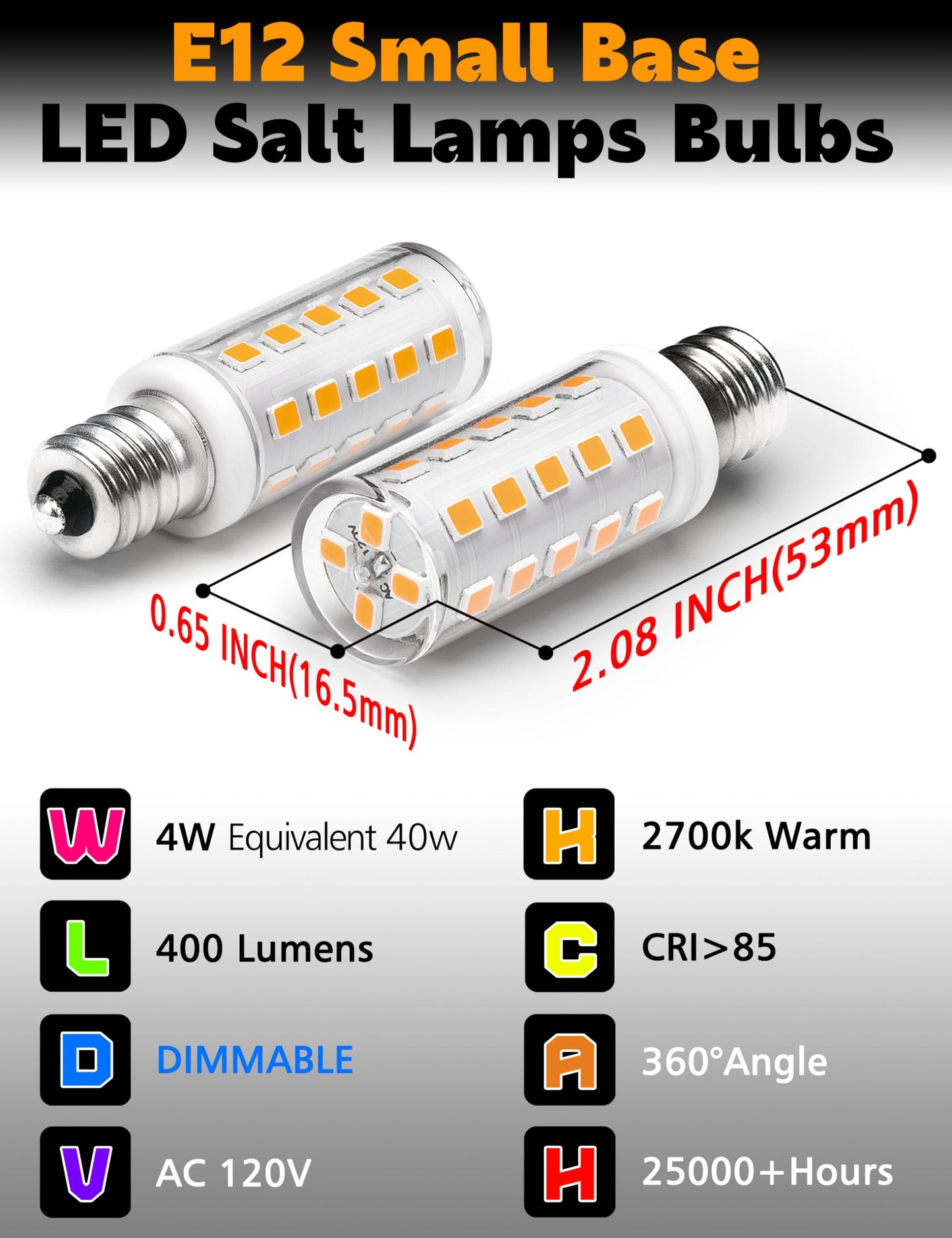 Xyanmc E12 Dimmable 15 Watt-40 Watt Himalayan Salt Lamp Bulbs Equivalent, C7 T20 4W 400lm AC120V Night Light LED Bulbs with E12 Base for Rock Salt Lamps, 2700k Warm White,8Pack