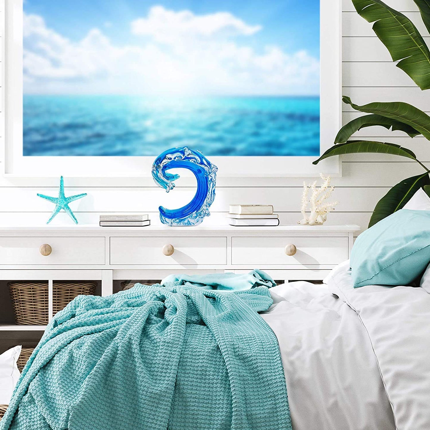 Beachcombers Rolling Ocean Waves 3D Glass Figurine 6.75"