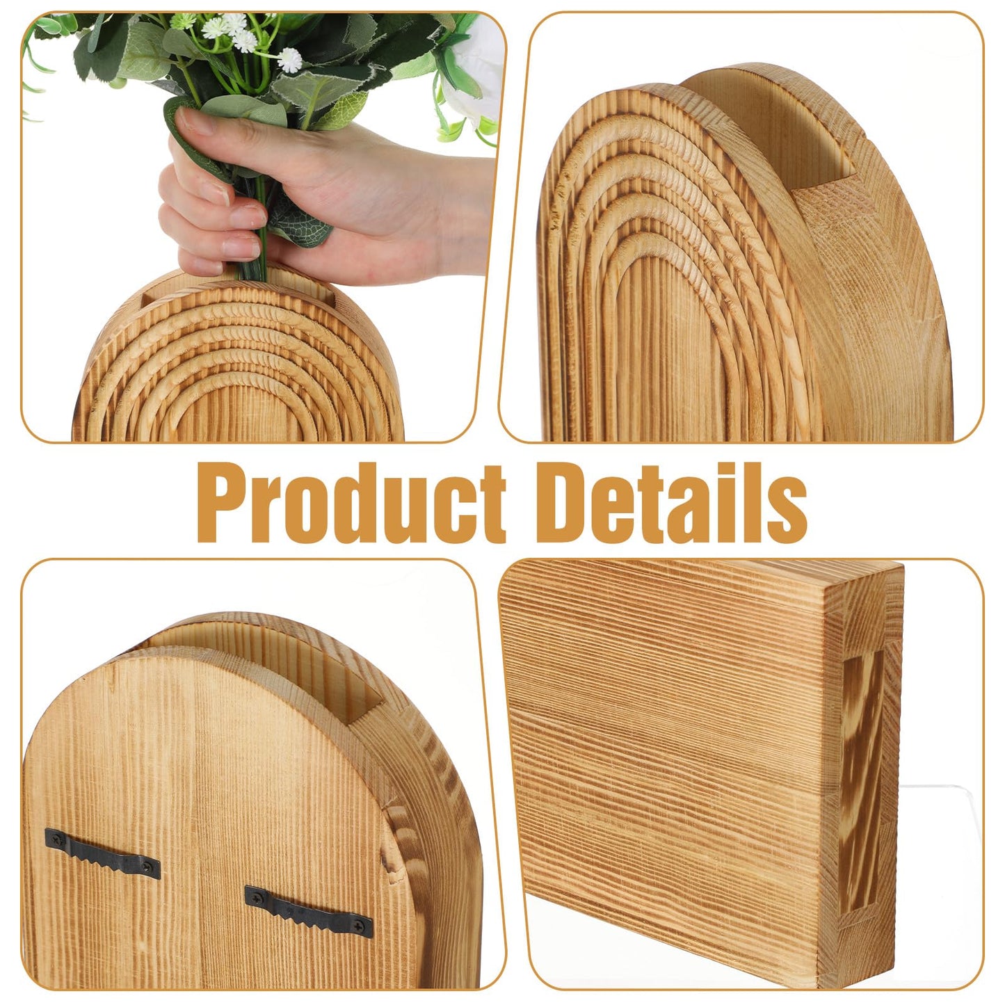 2 Pack Wood Wall Planter Vase,Wall Vases for Flowers Boho Walls Decor Mounted Wooden Planters Holder Walls Plant for Living Room, Bedroom, Bathroom-11.75X5.45 Inches