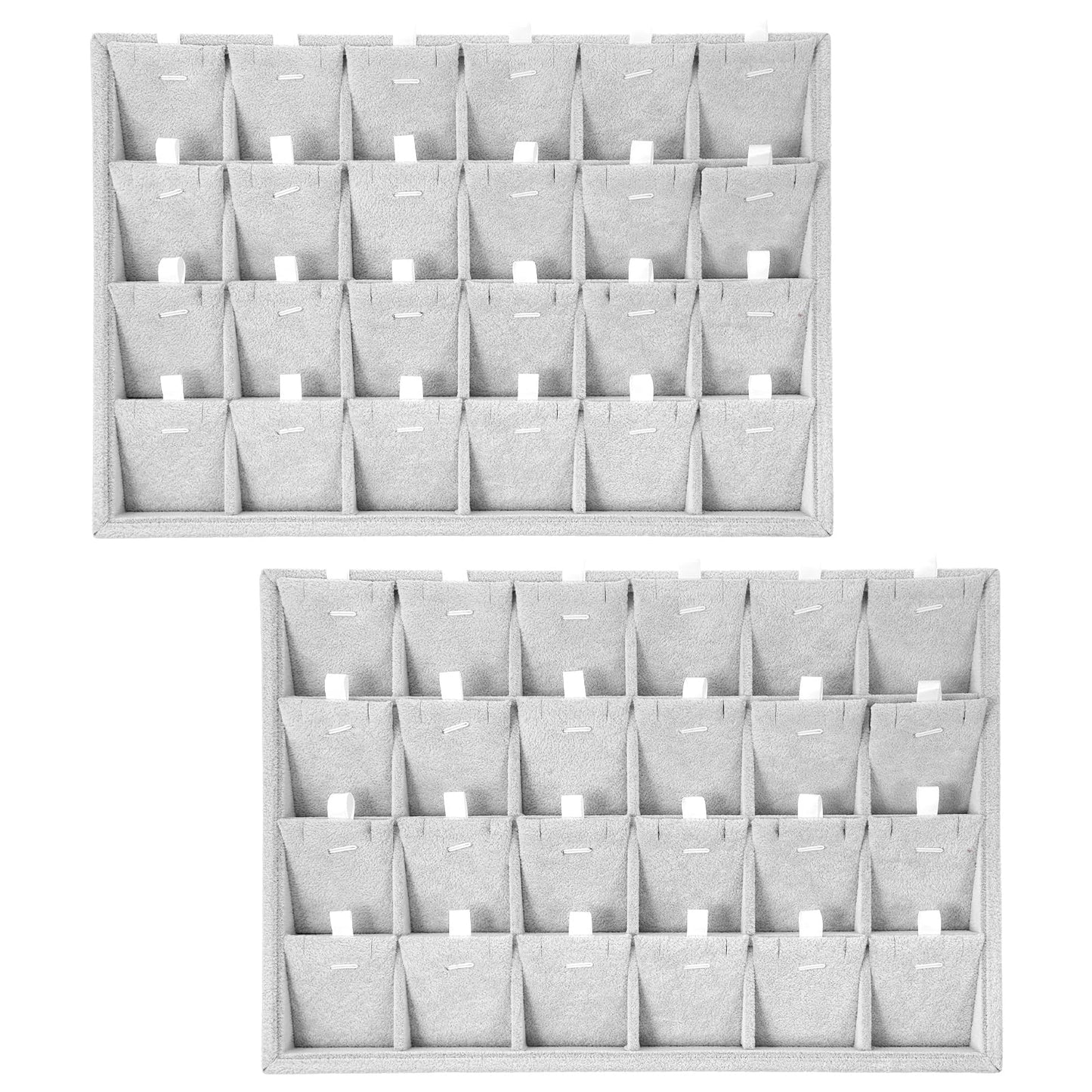 mekueeex 2PC Gray Ice Velvet Stackable Jewelry Display Tray Organizer with Removable Dividers, Multi-Compartment Storage Box for Earrings Necklaces Bracelets Rings Showcase - 13.8x9.5x1.2inch
