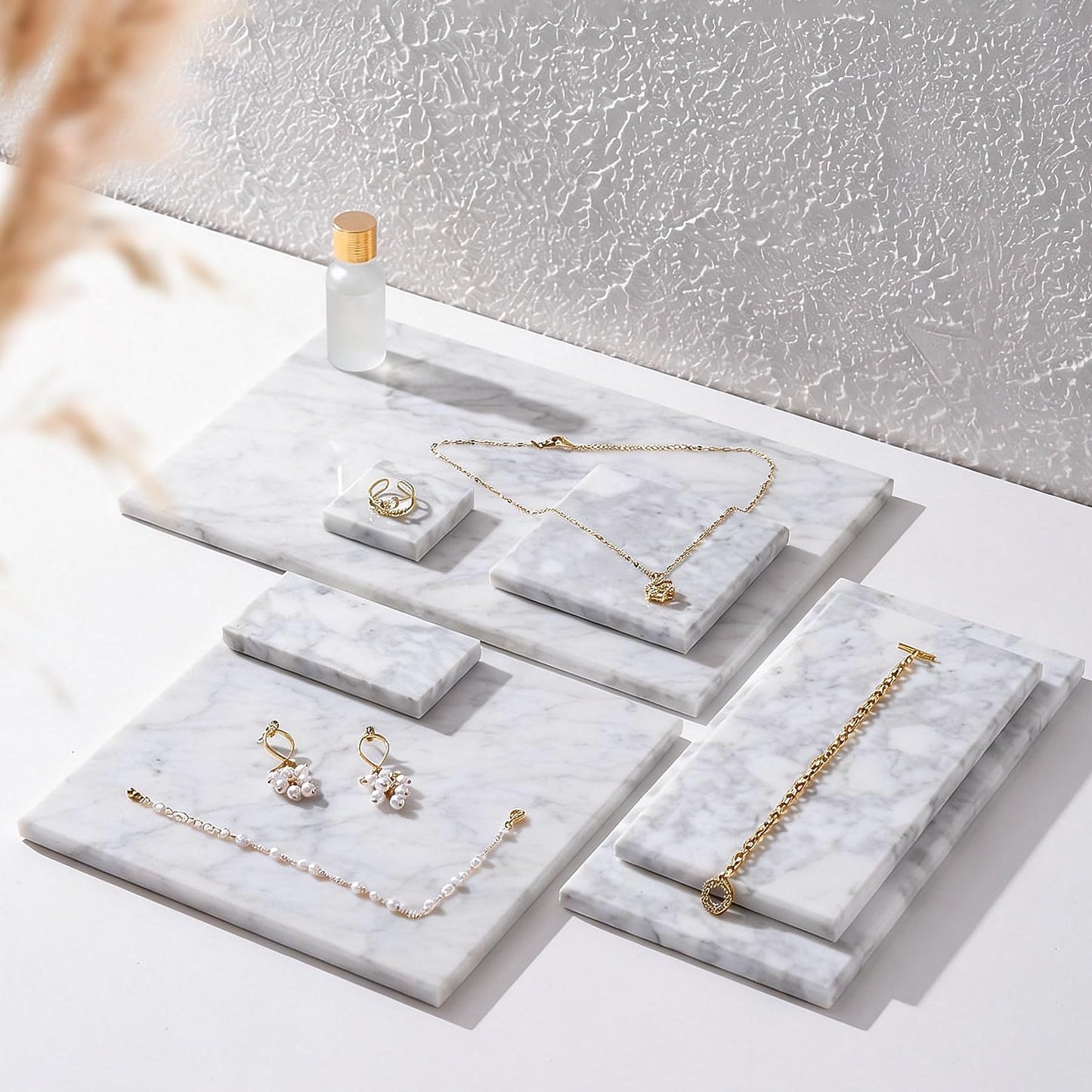 Gleamaus Natural Marble Jewelry Tray Jewelry Board Display Holder Showcase Watch Display Organizer, Trinket Dish, Vanity Tray for Rings Earrings Necklace Bracelet, Room Decor Aesthetic