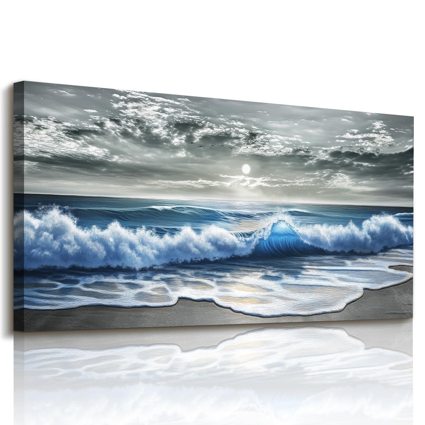 imjiayu Large Wall Art, Beach Wall Art, Coastal Wall Decor, Blue Wave Big Picture, Ocean Landscape Art Prints, Modern Nature Paintings for Living Room Bedroom Hallway Office Home Decoration 24"x48"