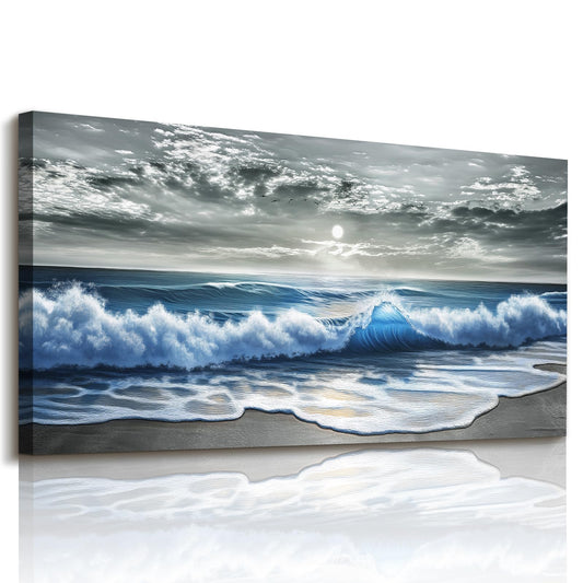imjiayu Large Wall Art, Beach Wall Art, Coastal Wall Decor, Blue Wave Big Picture, Ocean Landscape Art Prints, Modern Nature Paintings for Living Room Bedroom Hallway Office Home Decoration 24"x48"