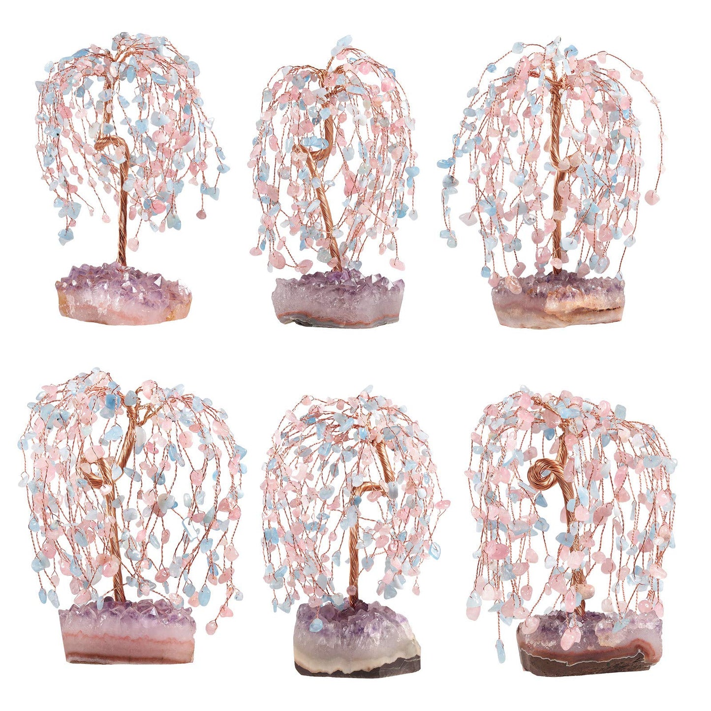 mookaitedecor Quartz & Aquamarine Crystal Tree with Amethyst Cluster Base