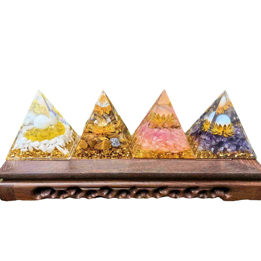 2pieces Random Orgone Pyramid for Positive Energy Stress Reduction Attracting Wealth and Luck Crystal Healing Home Decor Meditation Gift (Height：5cm,2pieces Random Pyramid)