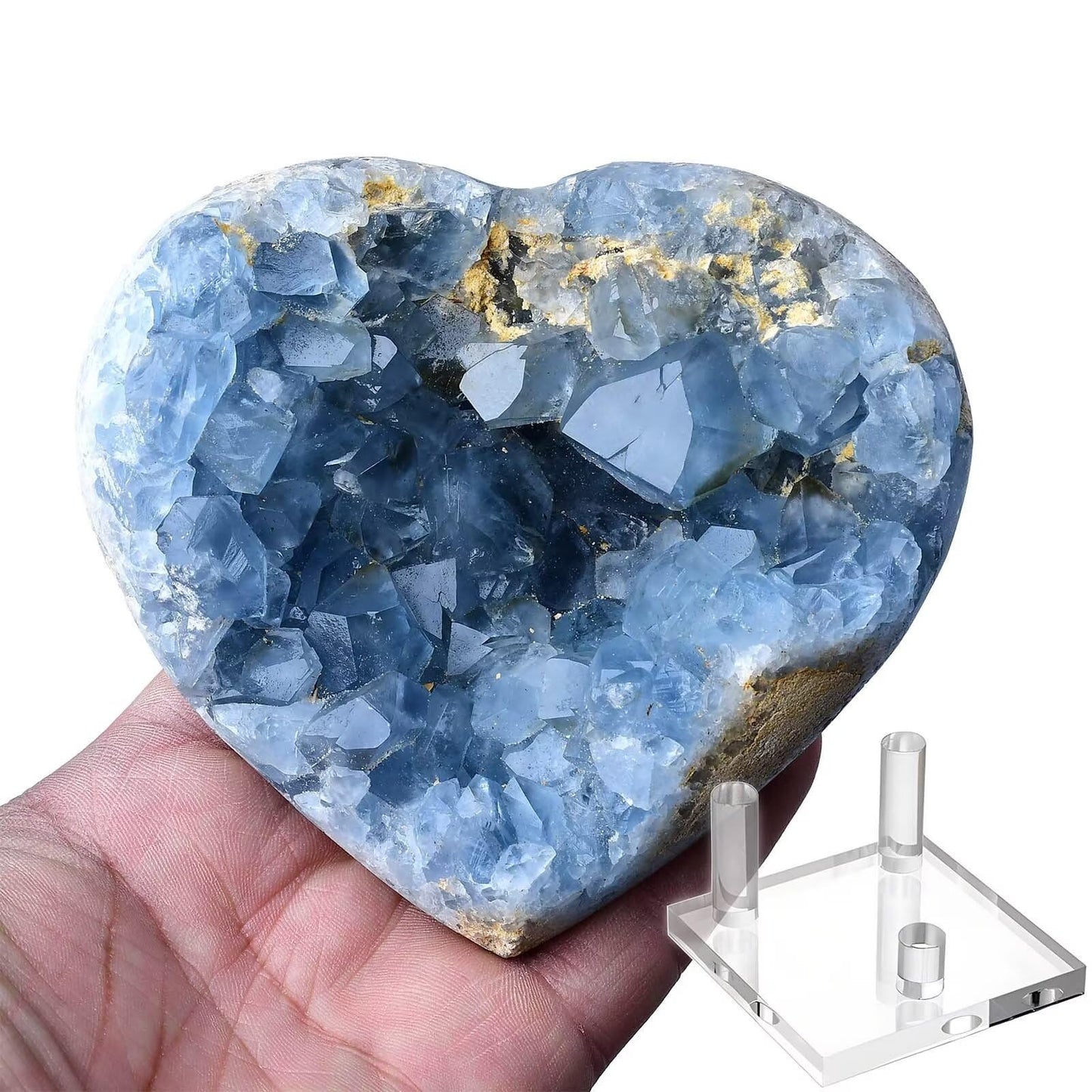 FZBHRO Extra Large Blue Celestite Geode Heart Healing Crystal Stone Collection Mineral Specimen with Stand Home Office Decor 6.6-7.7 Pound