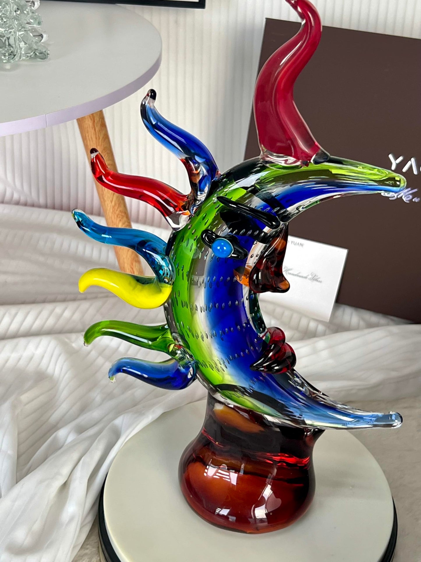 Yao Yuan Murano-Style Hand Blown Art Glass Face Sculpture - 16.93" Tall Mouth-Blown Crafts Home Office Bedroom Living Room Study Room Studio Decorations