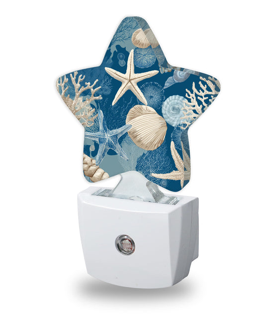 ICRICR Nightlight,Coral Starfish Decorative Night Lights Plug Into Wall,Seashells Night Light with Auto Sensor for Bedroom,Nursery,Hallway,Stairway,Gifts
