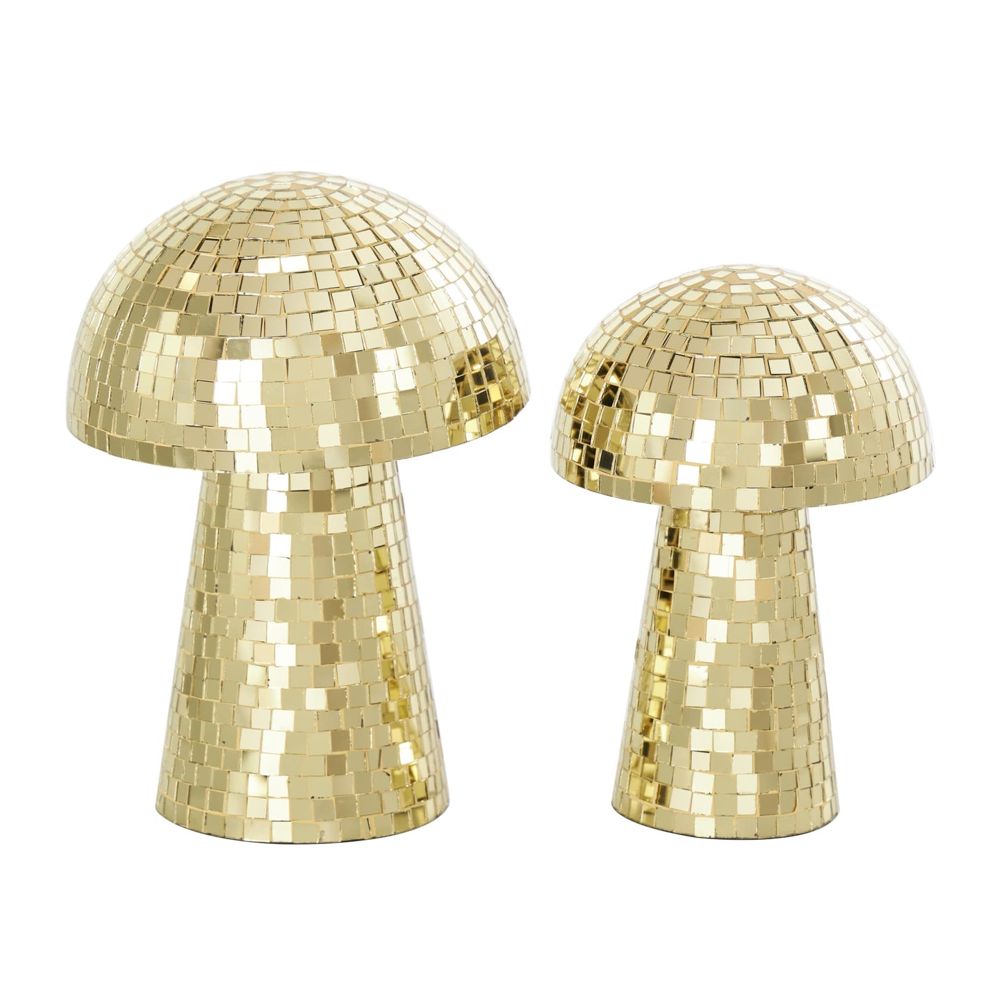 Deco 79 Glass Mushroom Handmade Decorative Sculpture Mosaic Mirrored Home Decor Statues, Set of 2 Accent Figurines 10", 8"H, Gold
