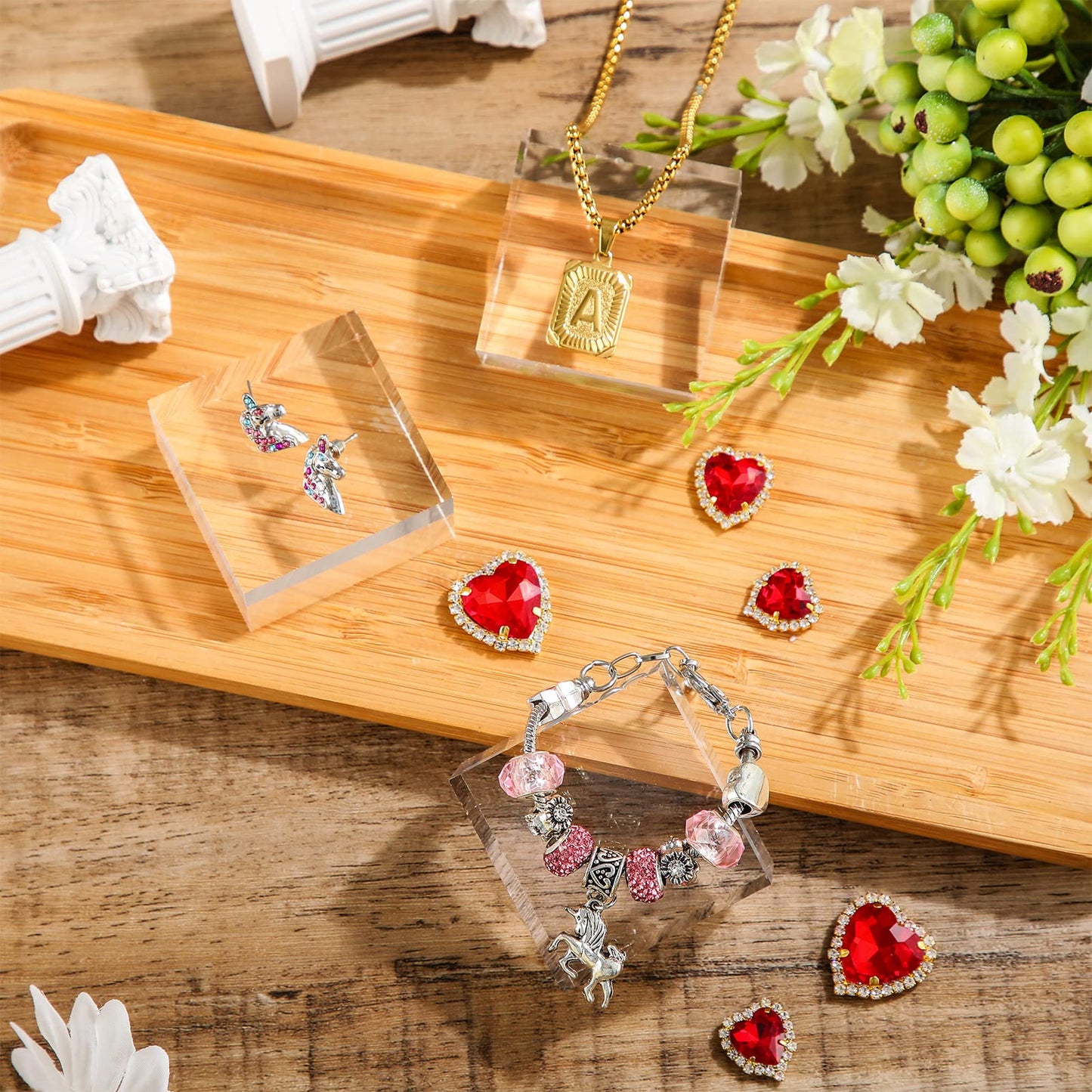 Remerry 16 Pcs Clear Acrylic Cube Blocks Square Display Block Clear Polished Acrylic Stamp Blocks Jewelry Display Stand Ring Showcase Holder Base(2 x 2 x 1 Inch)