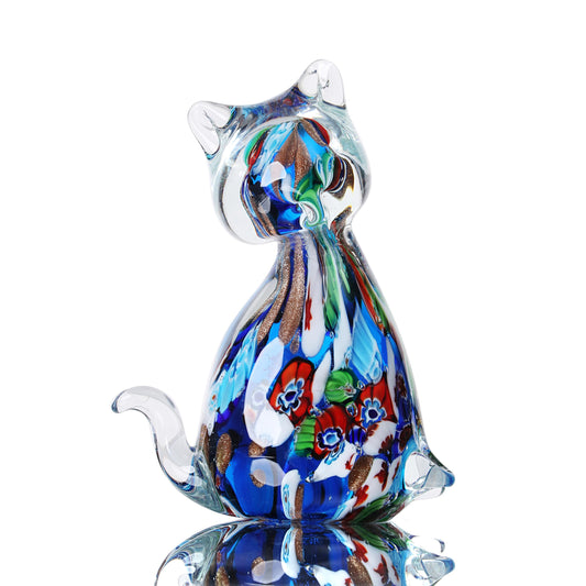 Yao Yuan Handmade Multicolor Glass Glass cat Statue - Elegant Swan Decor for Home and Office (Blue Color)…