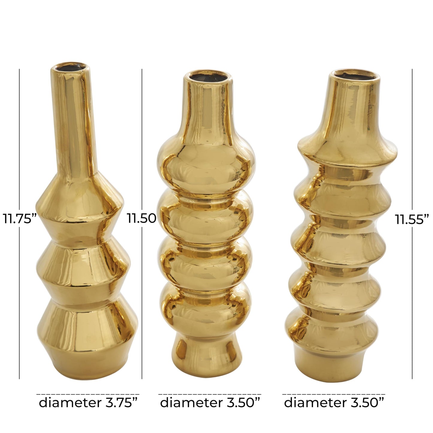 Deco 79 Ceramic Abstract Decorative Vase Bubble Inspired Centerpiece Vases with Varying Shapes, Set of 3 Flower Vases for Home Decoration 4" W, 12" H, Gold
