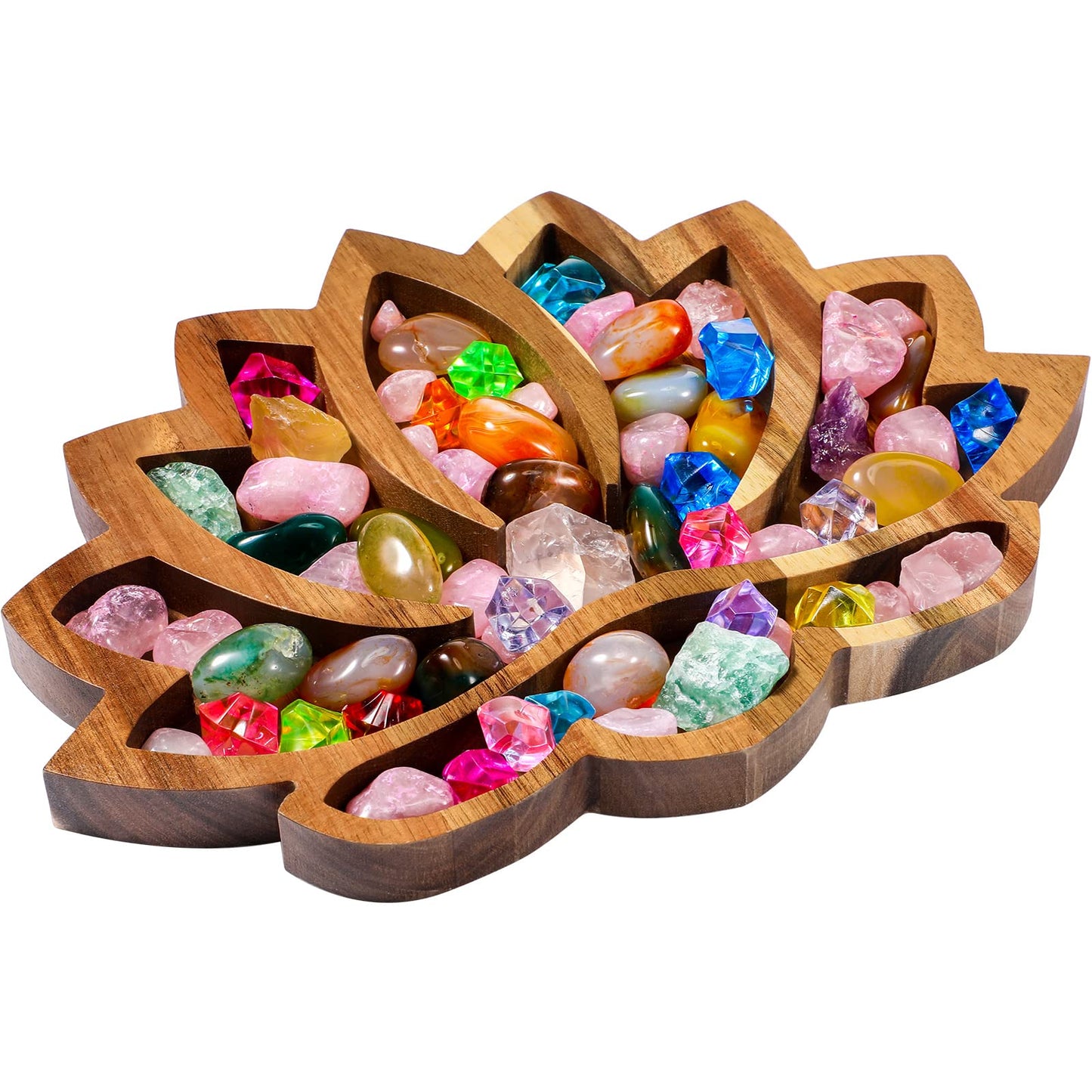 Vesici Lotus Crystal Tray for Stones Crystals and Healing Stones Flower Wooden Crystal Storage Holder Tray Lotus Shape Decorative Jewelry Display Trays Organizer Bowl Decor(Classic)