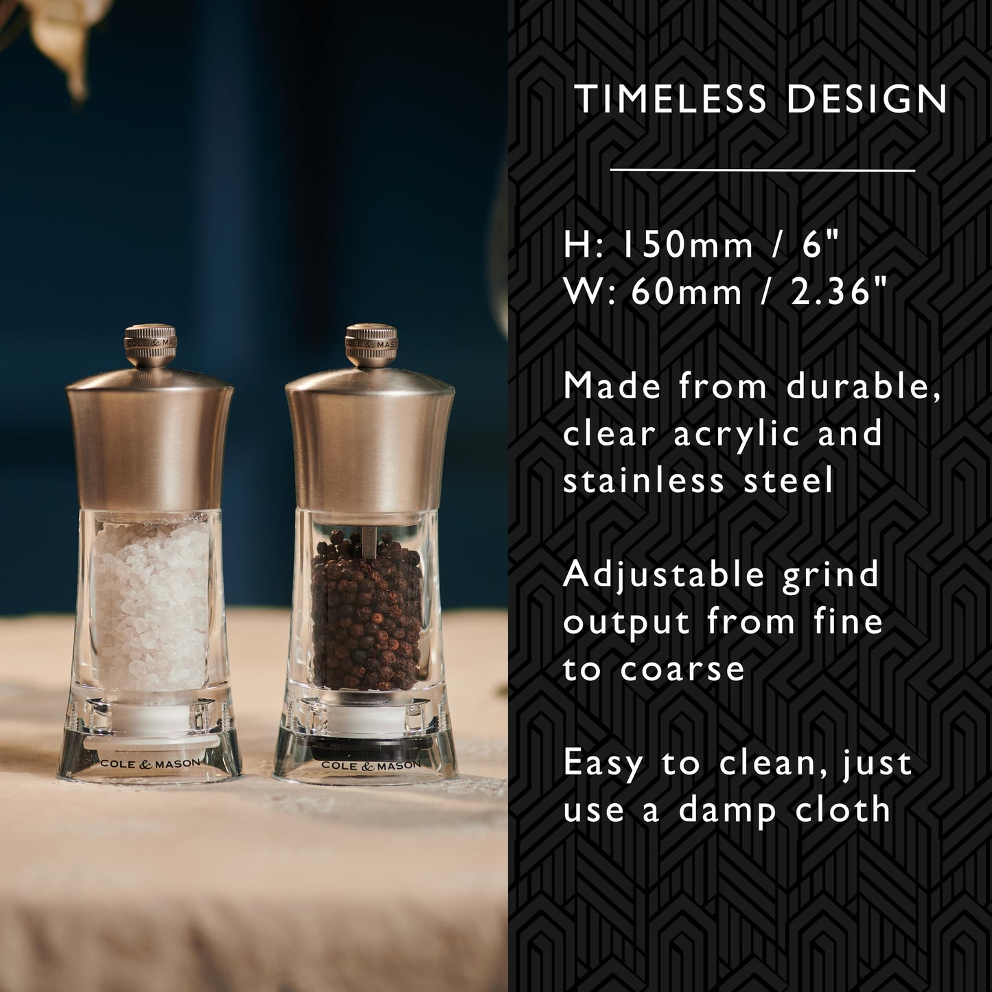 Cole & Mason Bromley Pepper Mill, 6" - Pepper Grinder with Ultra-Sharp Grinding Mechanism - Flavor-Enhancing Pepper Shaker - Refillable Mill with Adjustable Grinding - Acrylic, Pepper Mill