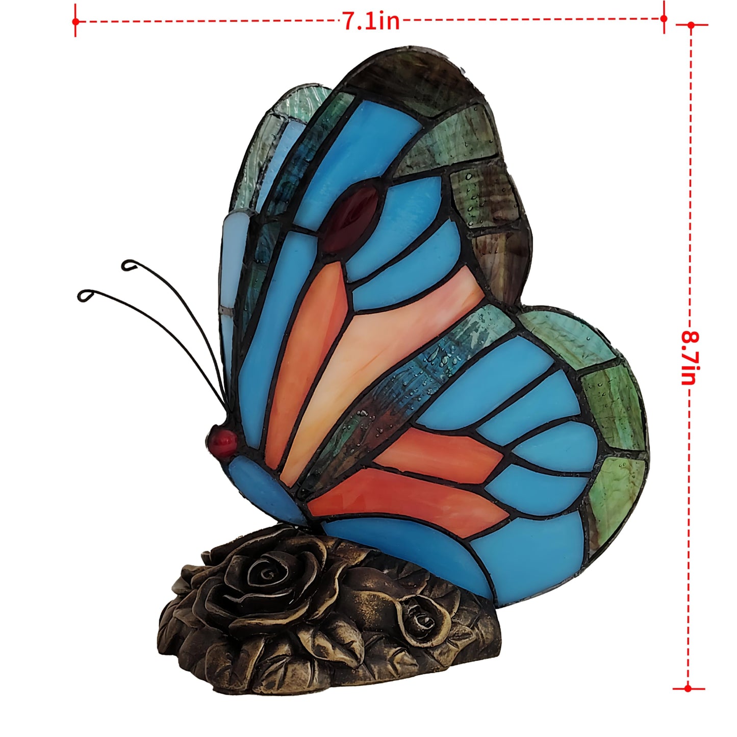 Aotmkj Tiffany Style Bedside Table Lamp Blue Butterfly Rose Nightstand Lamps Stained Glass Shade Home Decor Office Desk Lamp 。