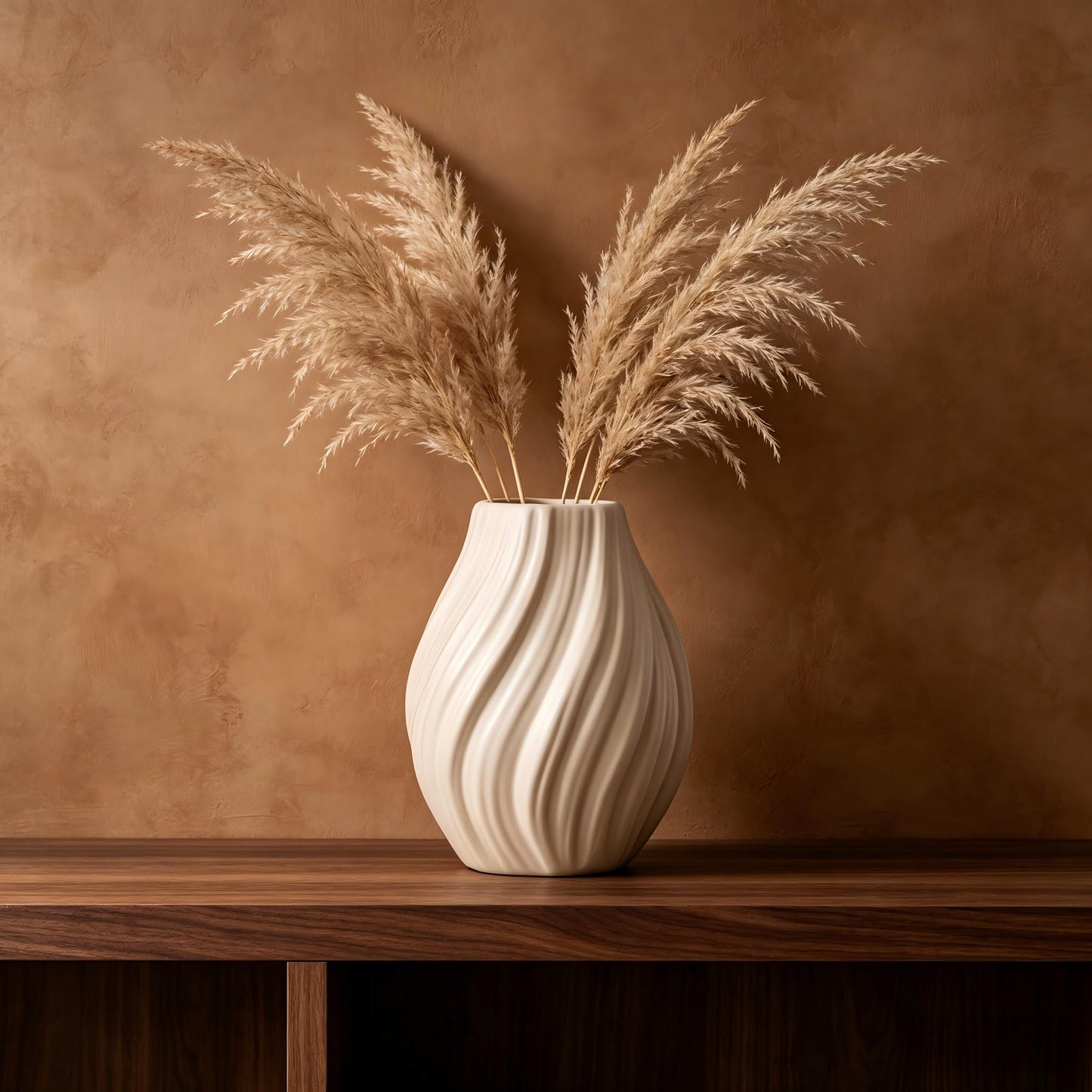 Modern White Ceramic Vase,Nordic Boho Geometric Striped Round Decorative Vase for Living Room,Shelf, Wedding&Dining Table Centerpiece, Farmhouse Home Decor, Office Decoration (Coffee Brown)
