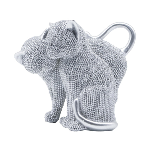 MOTIAHOOM Resin Sparkling Cat Statue, Modern Feline Sculpture with Unique Glitter Texture, Elegant Art Decor for Home Office, Living Room, Bookshelf, and Tabletop Display