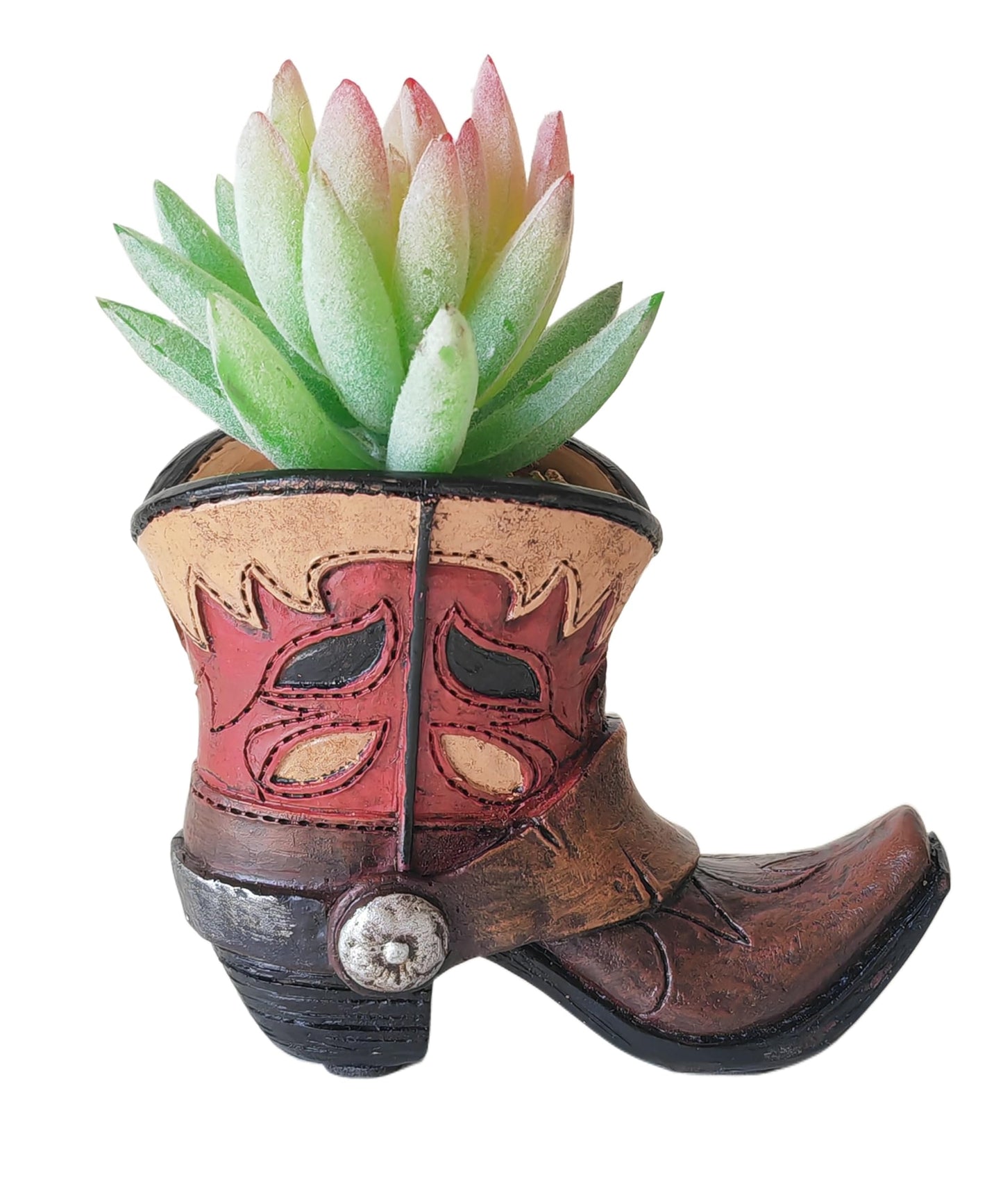 Eagrafts Succulents Plants Artificial, Mini Fake Succulents in Resin Western Cowboy Boot Pot with Catoon Face for Desk Livingroom Home Decoration Office Decor