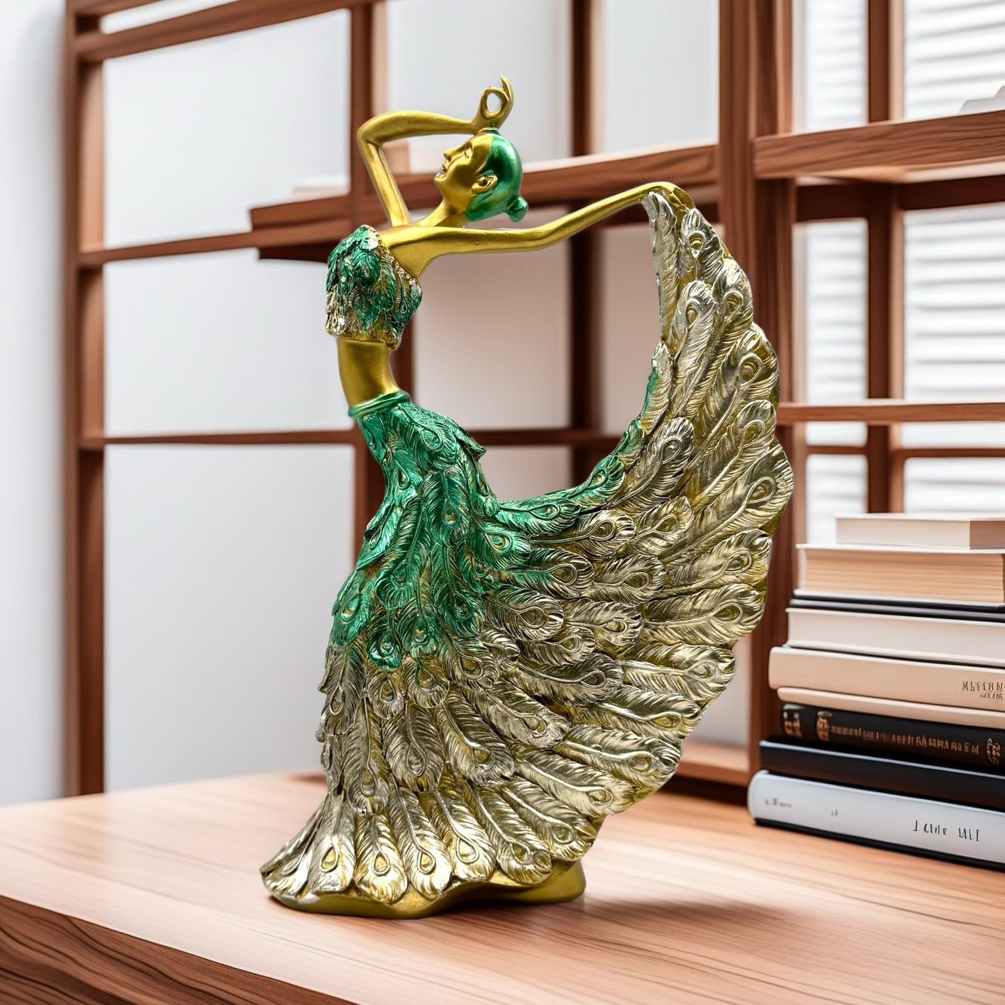 XINDAM Elegant Peacock Art Figurine Dancer Statue Decorative Home & Office Figurines Home Office Display Craft Living Room Decor Ornaments for Tabletop
