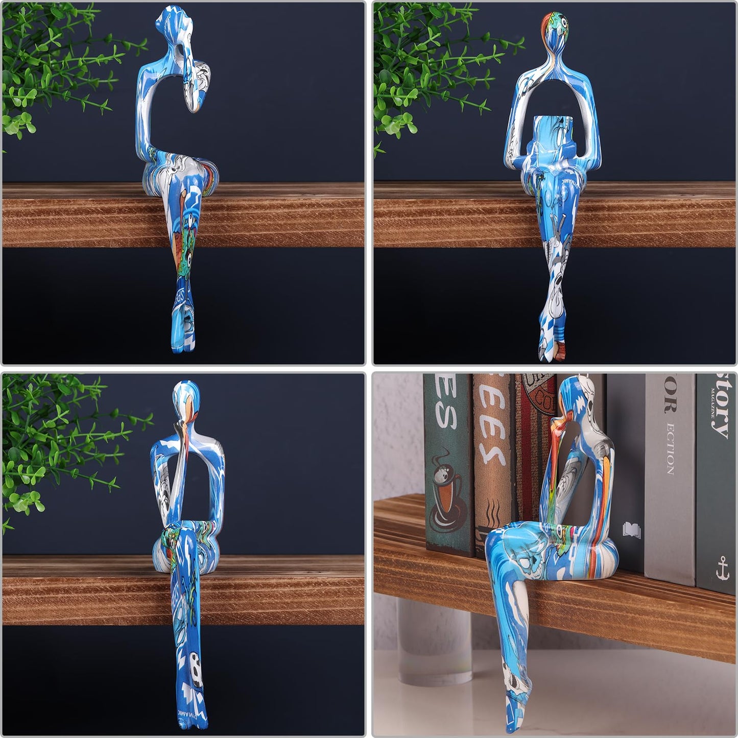 XYQXYQ Resin Graffiti Home Decor Thinker Statue Accents, Set of 3 Thinker Sculptures Office Decor Modern Abstract Resin Decoration on Shelf Table Desk for Living Room Office (Blue)