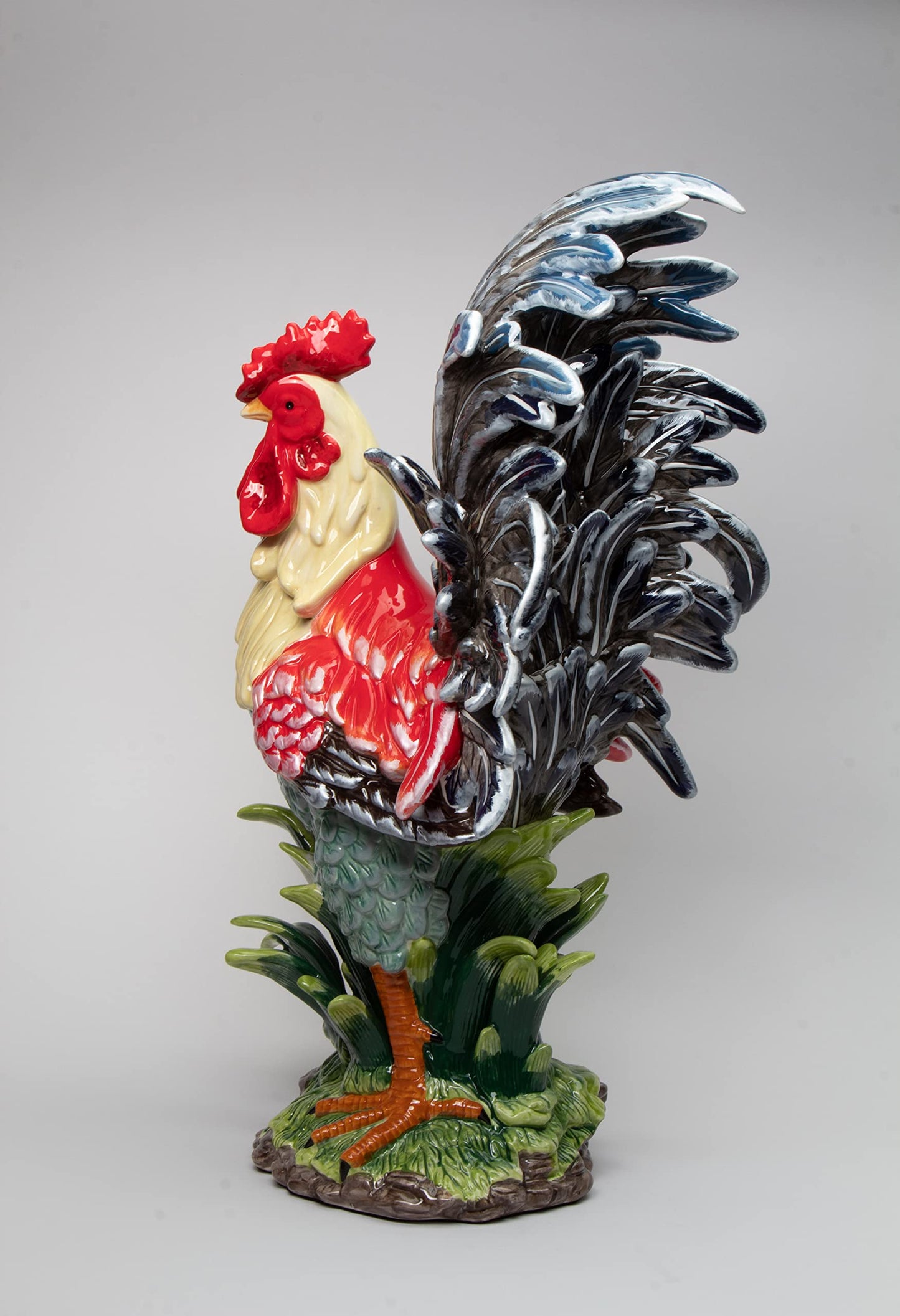Cosmos Gifts Fine Ceramic Large Tuscany Red Cobalt Blue Rooster Figurine, 23-1/2" H