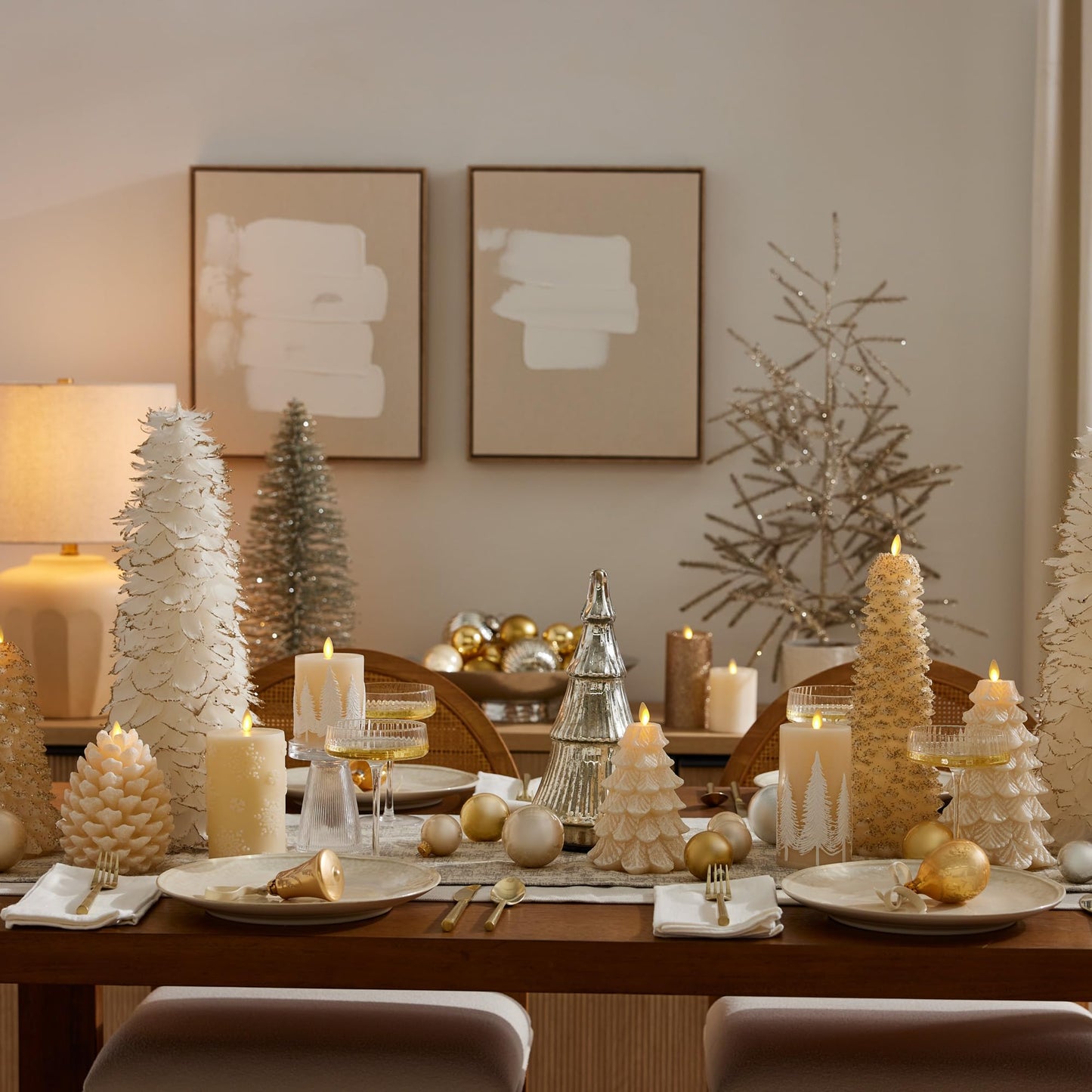 Luminara Christmas North Tree Flameless LED Candle, White Swan 9.6" Battery Operated Moving Flame Real Wax Unscented Safe Timer Home Decor Convenient