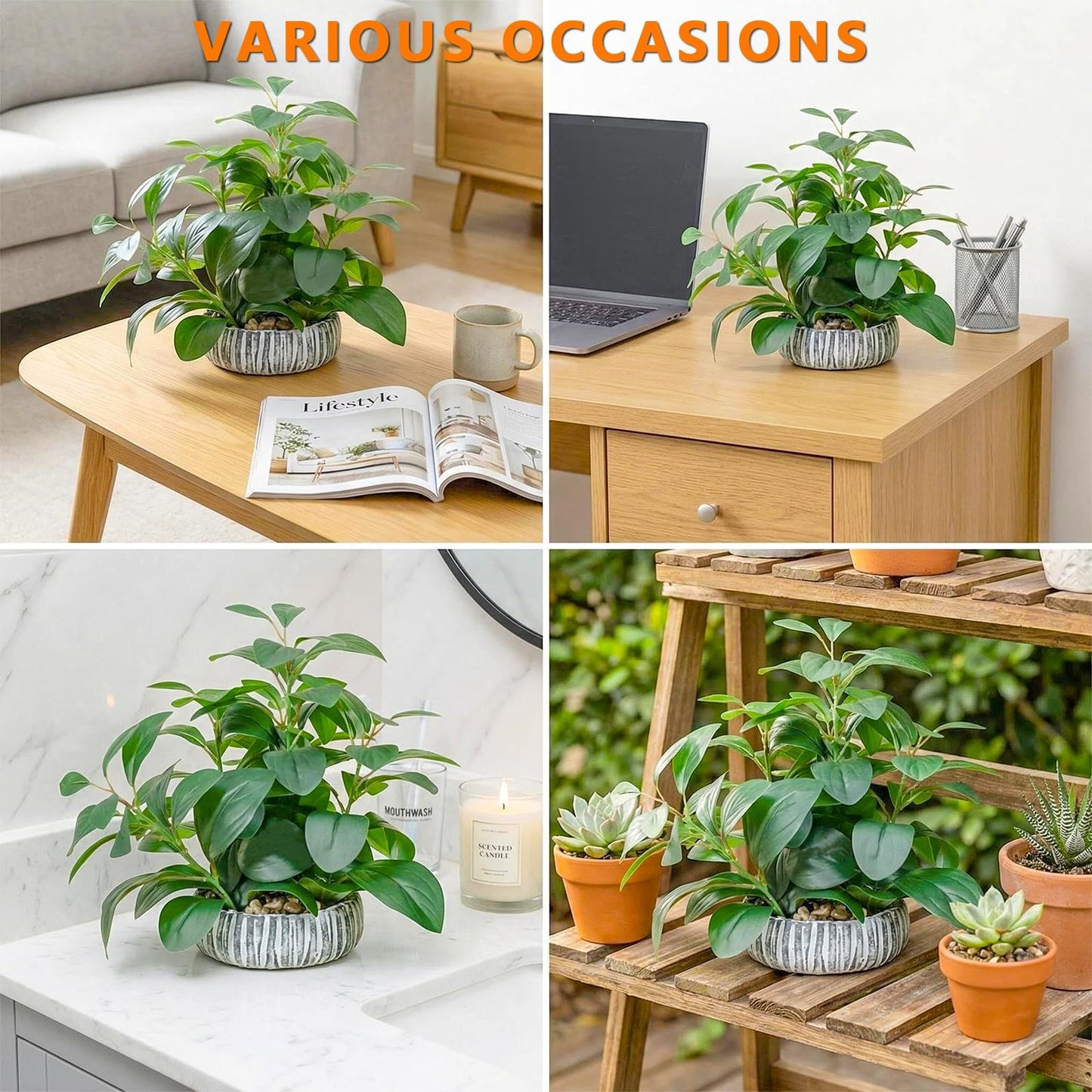 CDJZDGD Artificial Succulents Plants Decor Fake Succulent Potted Faux Greenery Farmhouse Home Decor Realistic Lifelike Fake Plant for Bathroom Bedroom Kitchen Office Desk Shelf Decorative Centerpiece