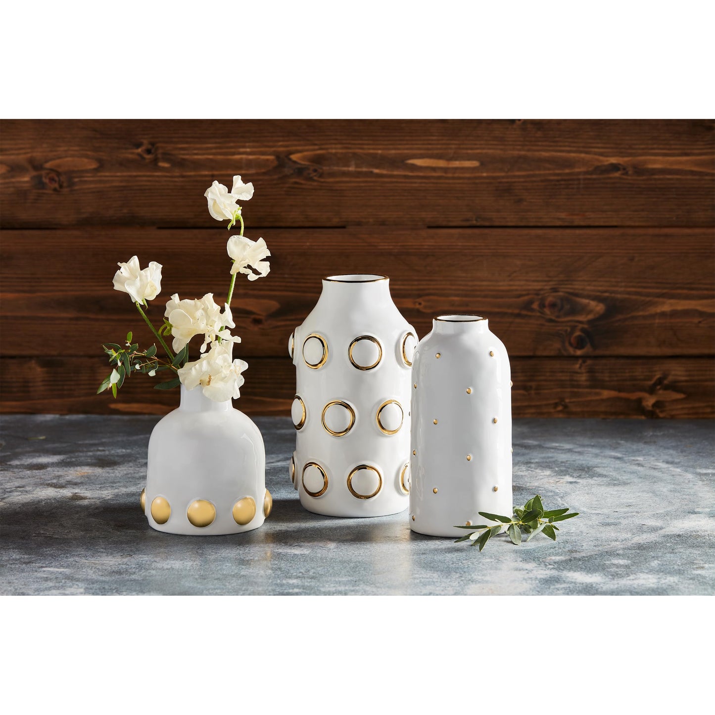 Mud Pie Gold Ceramic Vases, Large, 8 1/2" x 4 1/4" Dia
