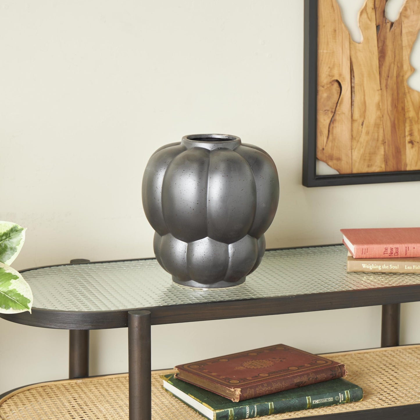 Deco 79 Ceramic Decorative Vase Wide Bubble Inspired Centerpiece Vase with Distressed Speckled Texturing, Flower Vase for Home Decoration 10" x 10" x 11", Black