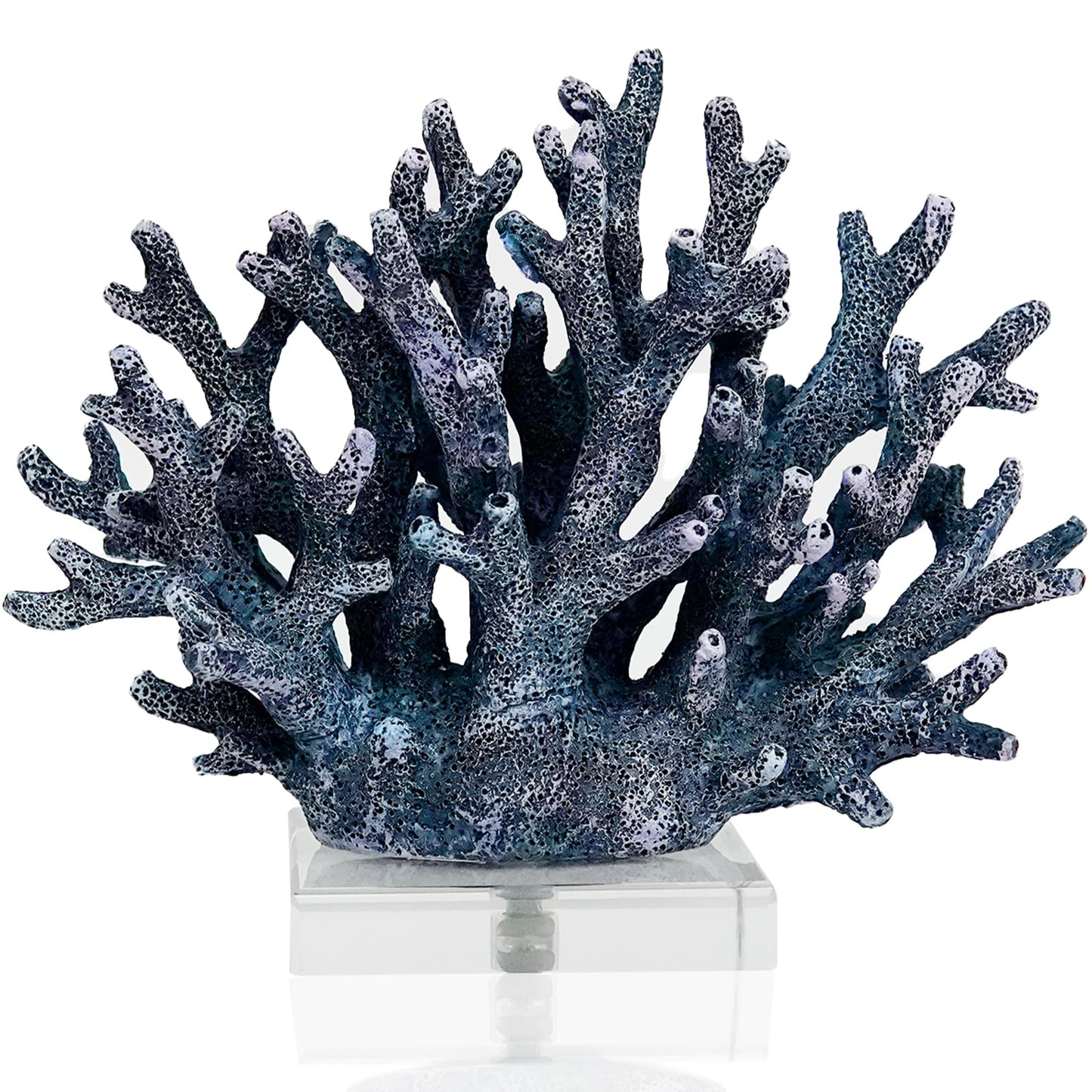 vlinlvo Coral Reef Beach Decor,6.3'' High x 7.5'' Width Artificial Resin Coral Reef Statue for Ocean Coastal Beach Nautical Themed Room Bathroom Decor for Home,RB1001B,Blue