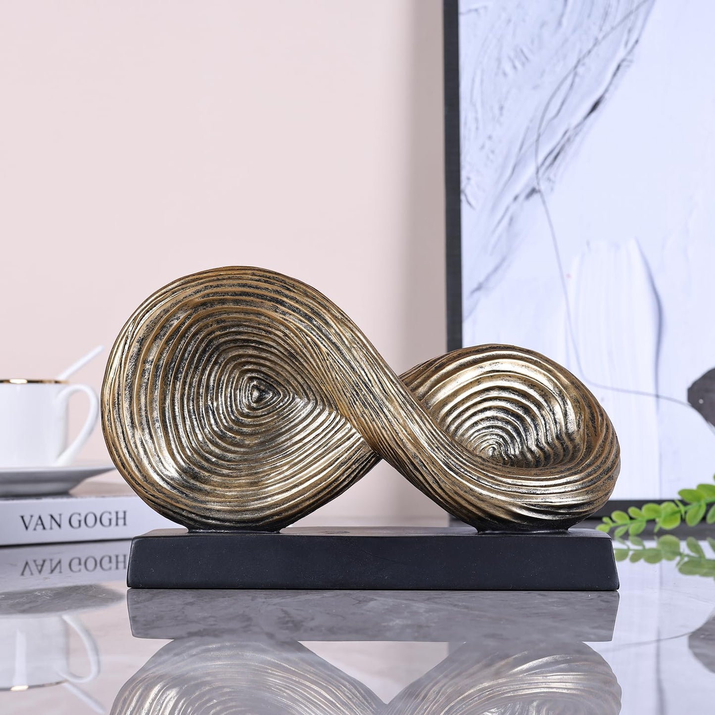 orenm Modern Infinity Loop Symbol Sculpture,Abstract Art Geometric Knot Home Decorations,Unique Shelf Decor Sculpture for Desk Paperweights,Entryway Table,Living, Coffee Table Decor (Gold)