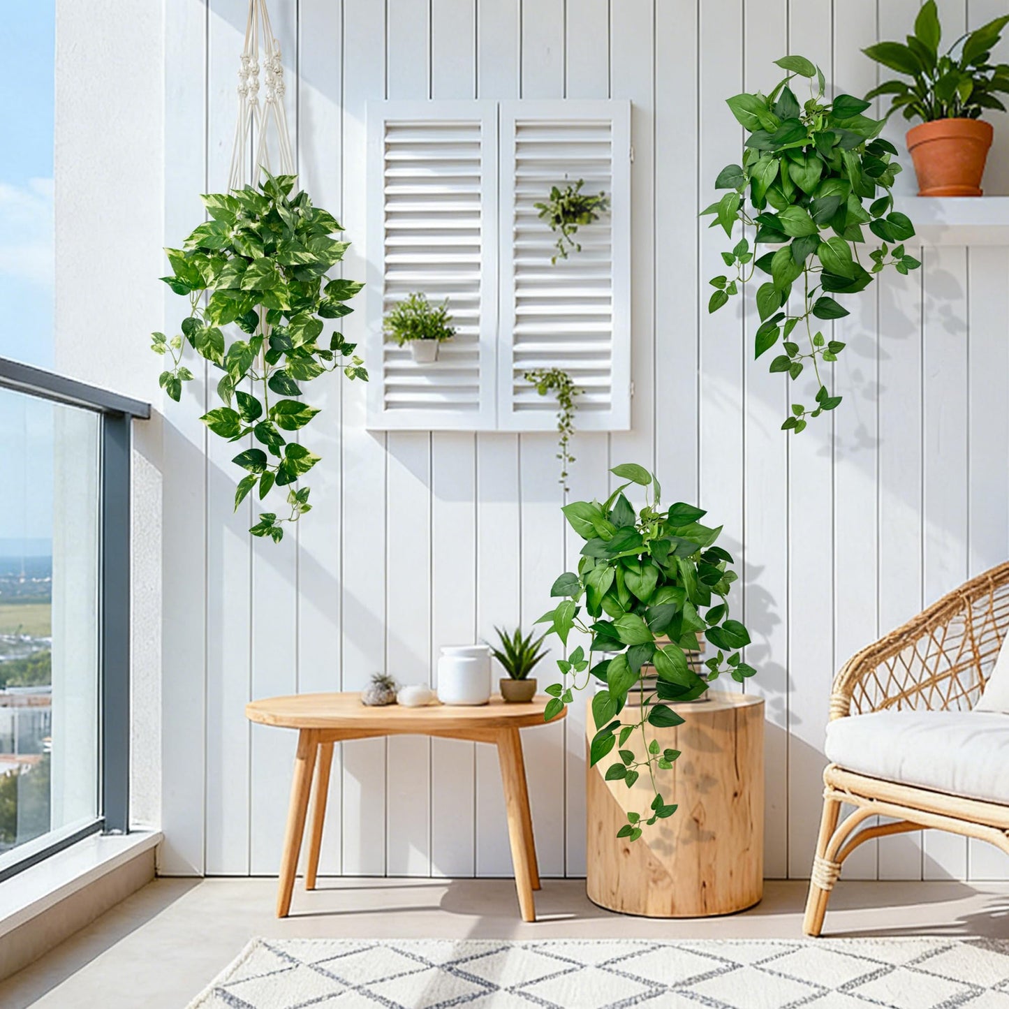 VUAHAUL Artificial Hanging Plants with White Pots (2, Green and Yellow Green, 23.6'')