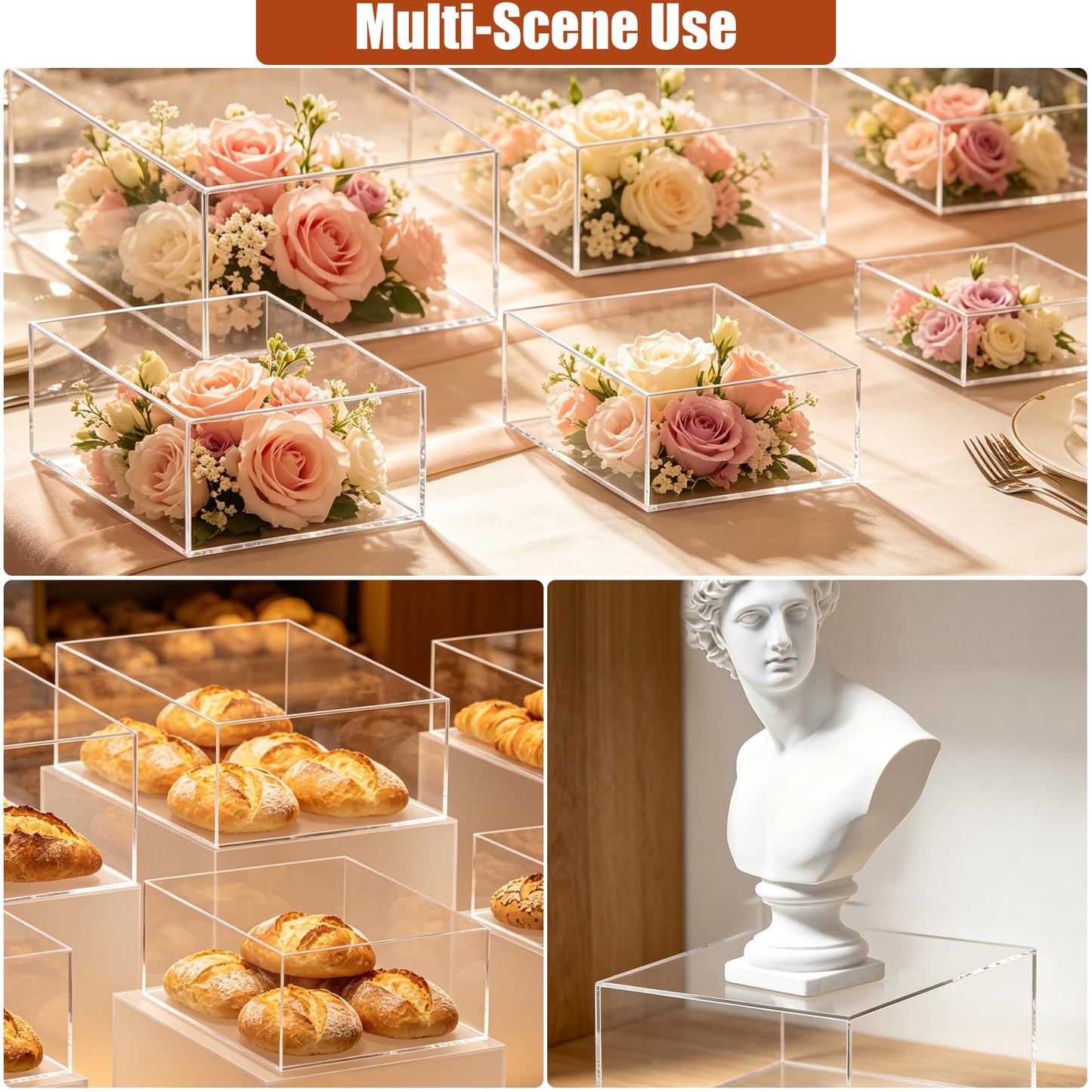 Builimeer 6Pcs Clear Acrylic Risers Display Stands (6"-11") | Food Service Display Risers