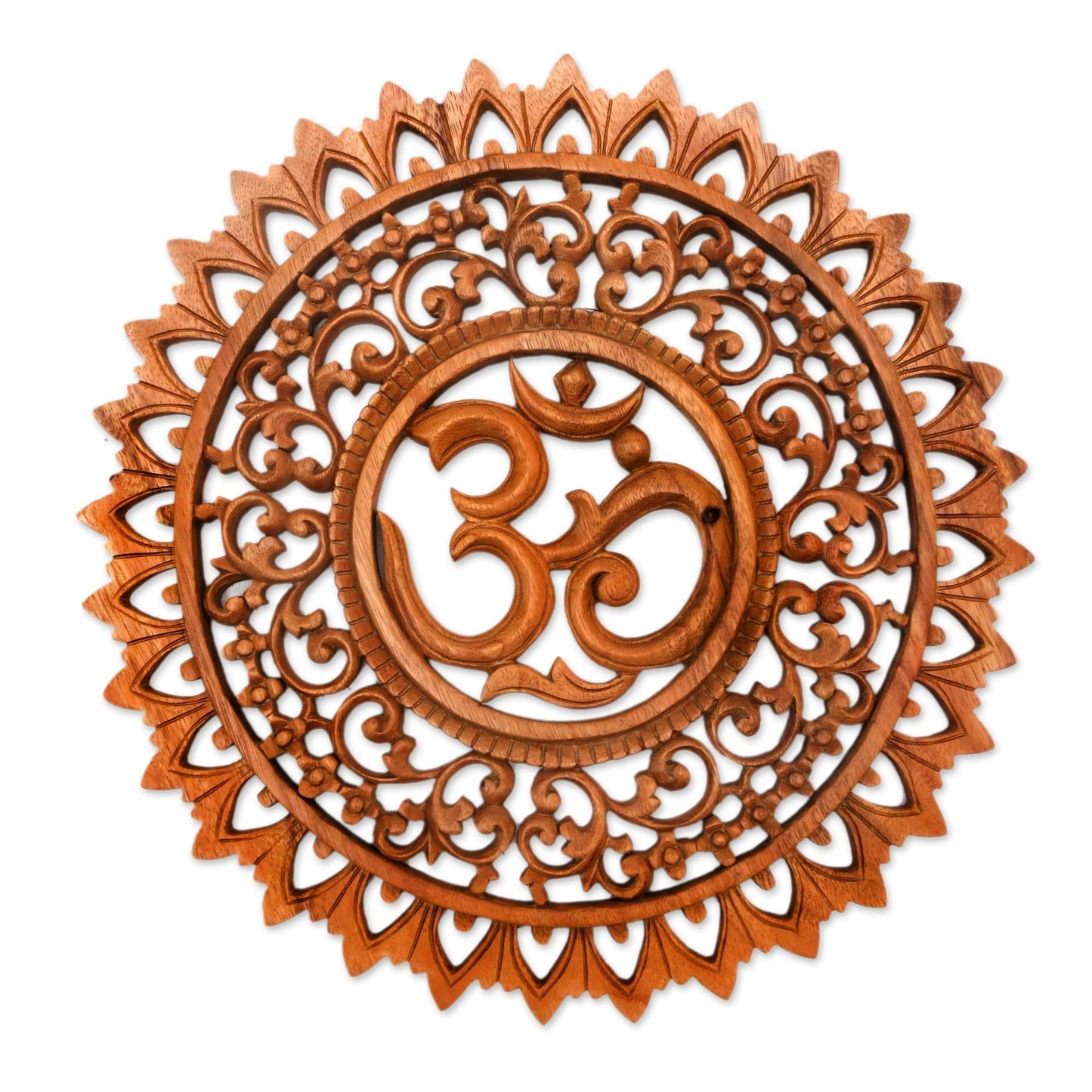 NOVICA Handmade Lotus Om Wood Relief Panel