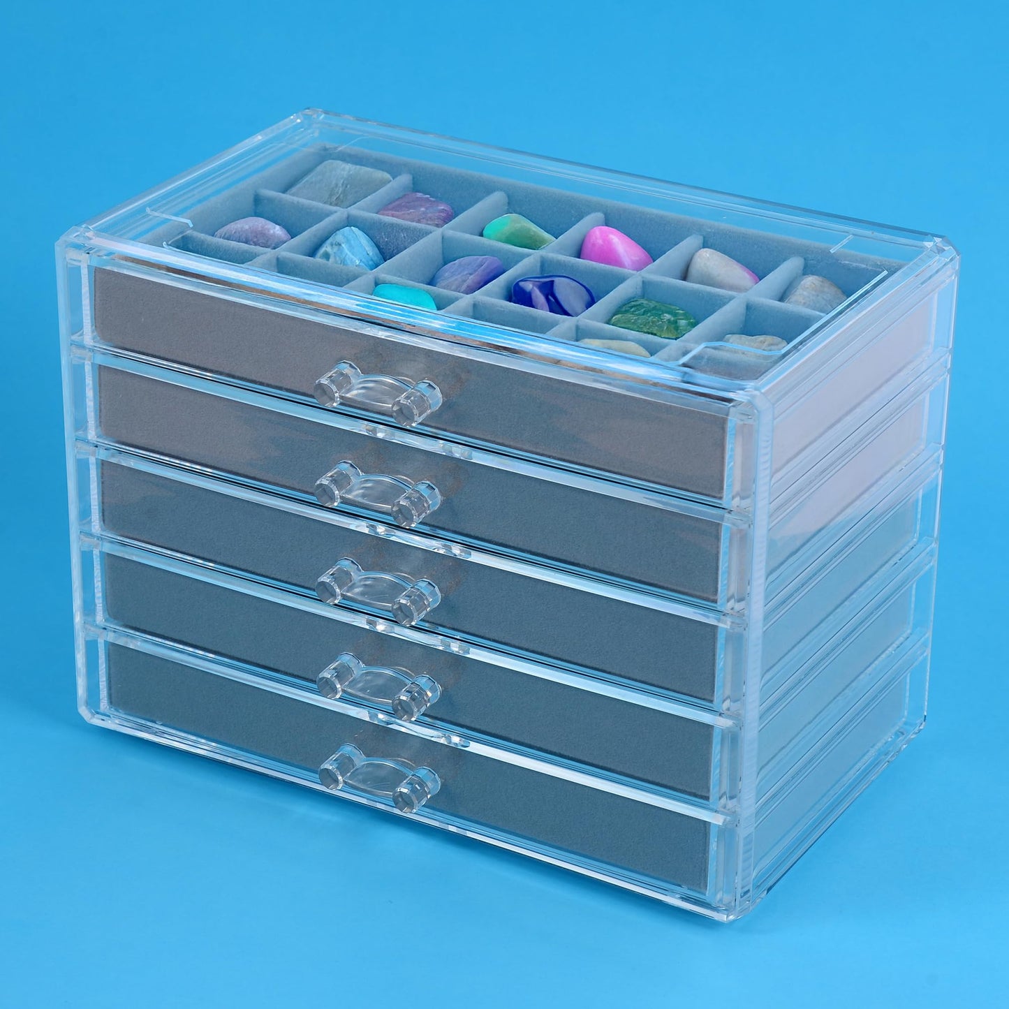 Rock Display Case 5 Layer Rock Collection Box for Kids Crystal Display Shelf Perfect for Showcasing Gemstones Minerals and Rock Collections Organize Your Rock Collection with Style and Elegance