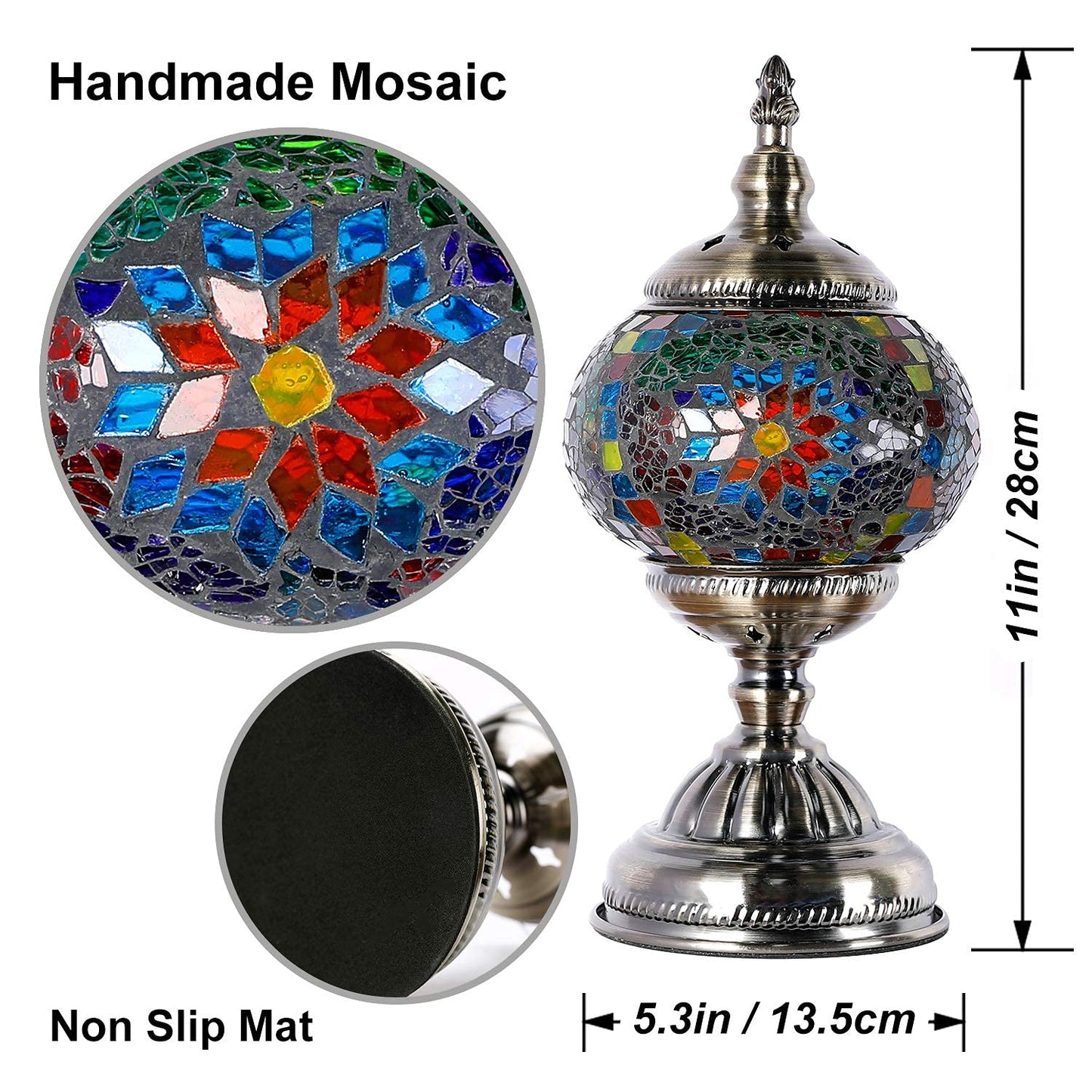 Anton Turkish Mosaic Glass Decorative Table Lamp Moroccan Lantern Home Decor Night Light for Living Bedroom Room (Multicolour)