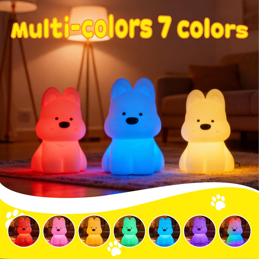 look at me, happy happy happy Squishy Dog Night Light, Soft Silicone Touch Lamp Rechargeable 7 Color Changing LED Night Light, Cute Lamp for Nursery Bedroom Decor, Gift for Girls Boys