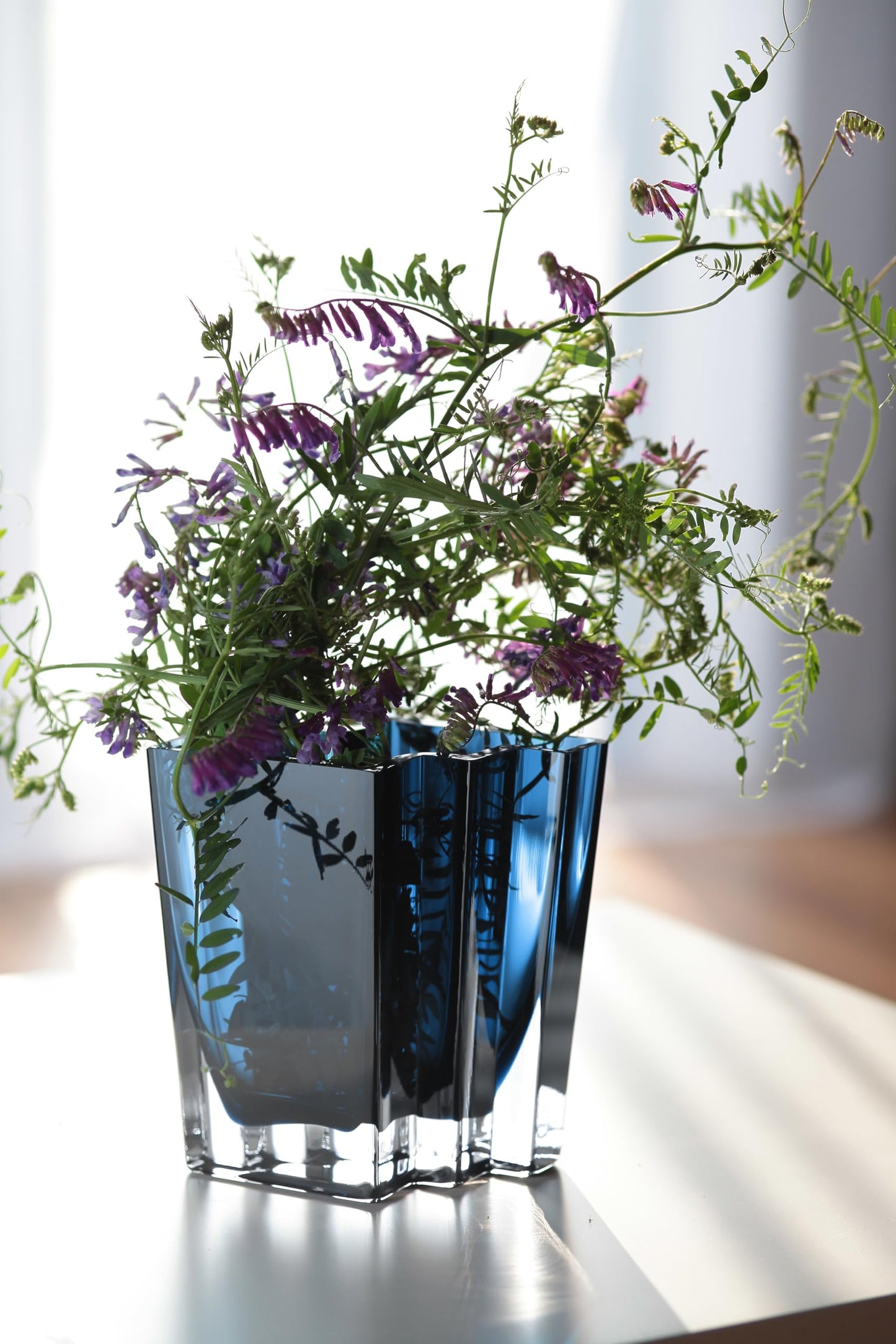 Glass - Vase - Blue - Teal - Chevron Design - 6.75" Height - Heavy Durable - Made in Europe - by Barski