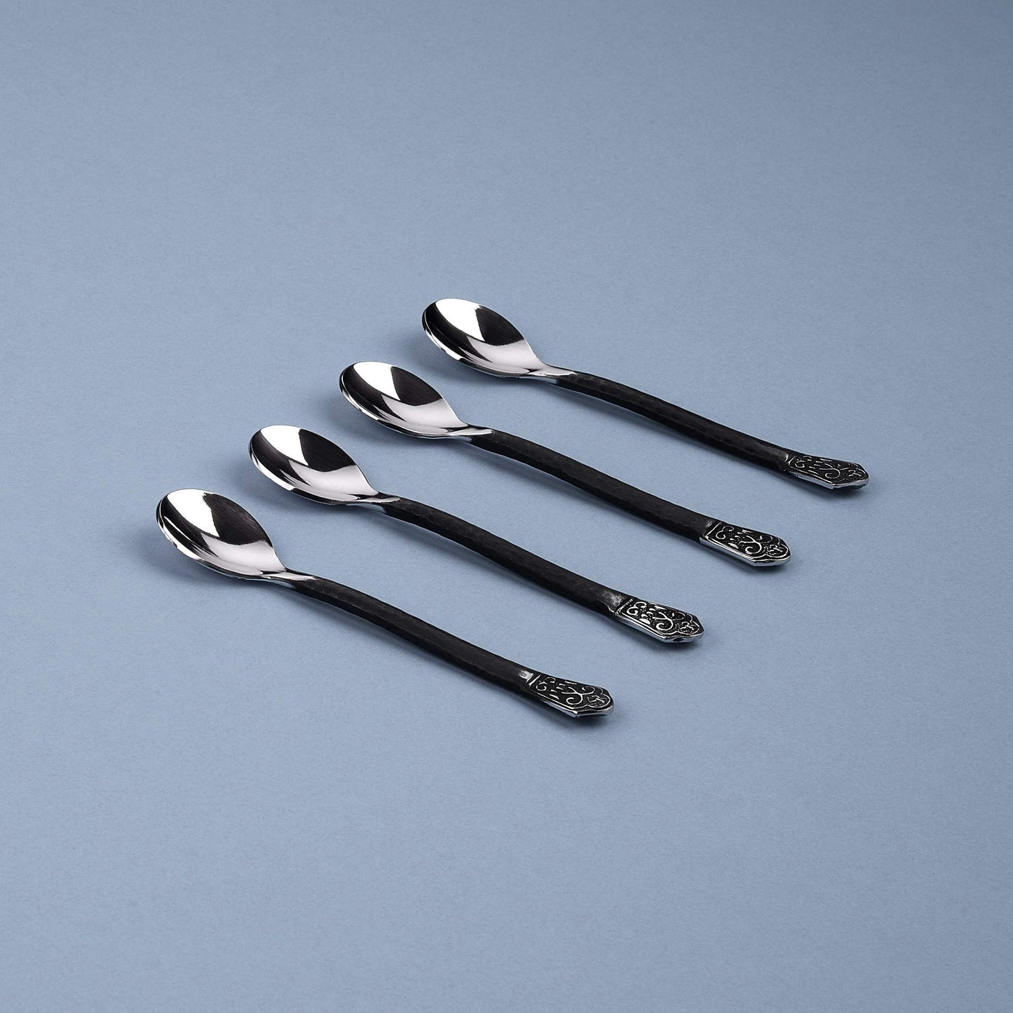 Gourmet Settings - 4-Piece Mini Spoons Set - Avalon Collection - Matte/Polished Small Stainless Steel Teaspoons - Demitasse Espresso Cutlery - Dishwasher Safe Flatware