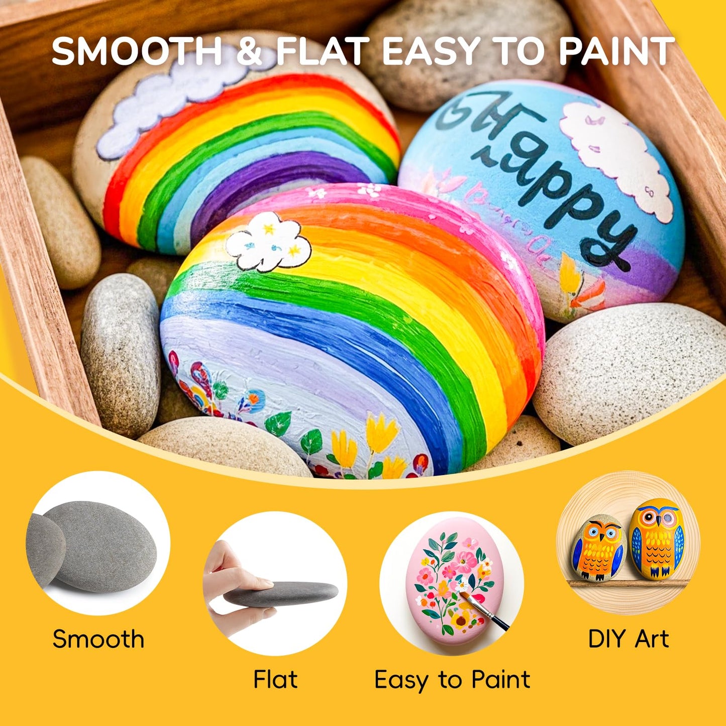Simetufy 30 Pcs Extra Large 4-5 Inch Rocks for Painting, Flat Smooth River Stones for Art, Mandala, Natural Rocks to Paint for Kindness Stones Kids Craft