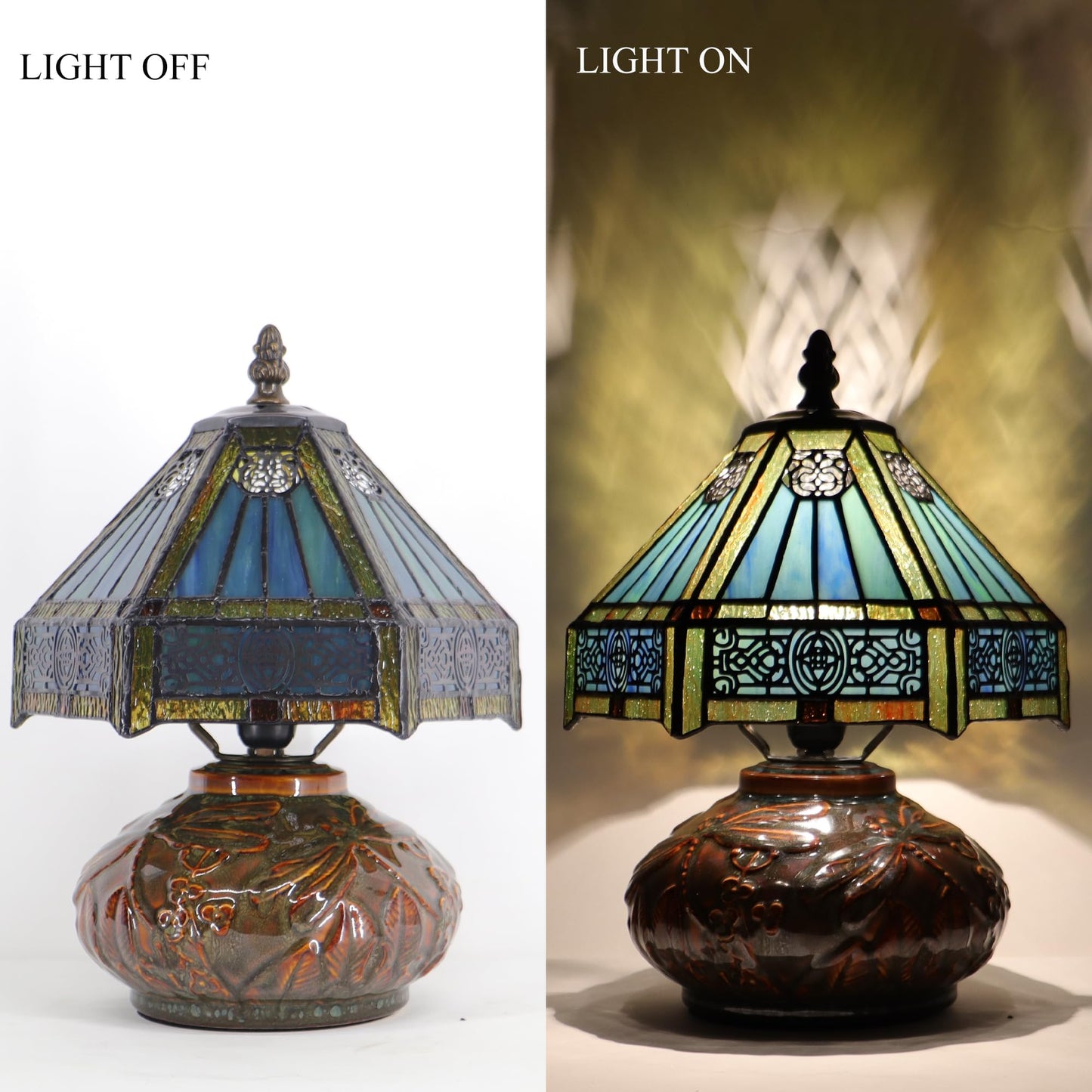 HZYFFYU Small Tiffany Table Lamp Mini Mushroom Stained Glass Lamp Memory Sympathy lamp 8X11 Inch (Hexagon Mission Style)